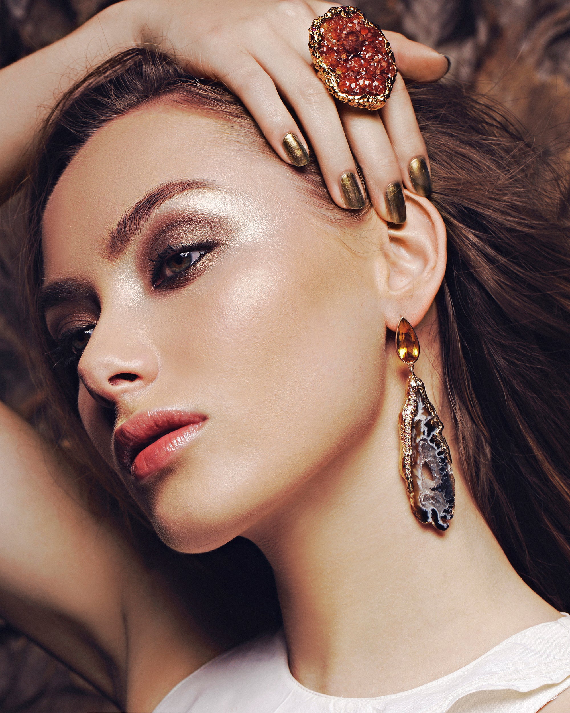 Feather Sun Earrings (L), 14K Gold