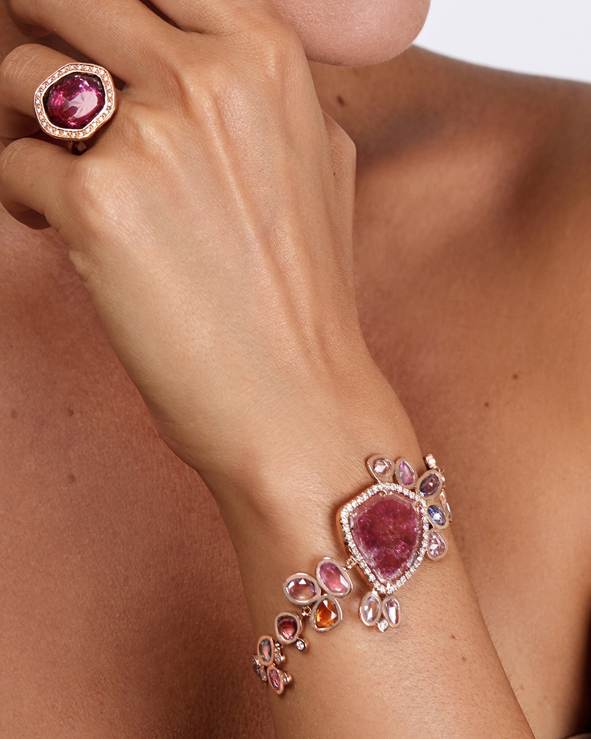 Tourmaline Jellyfish Diamond Bracelet, 18K Gold