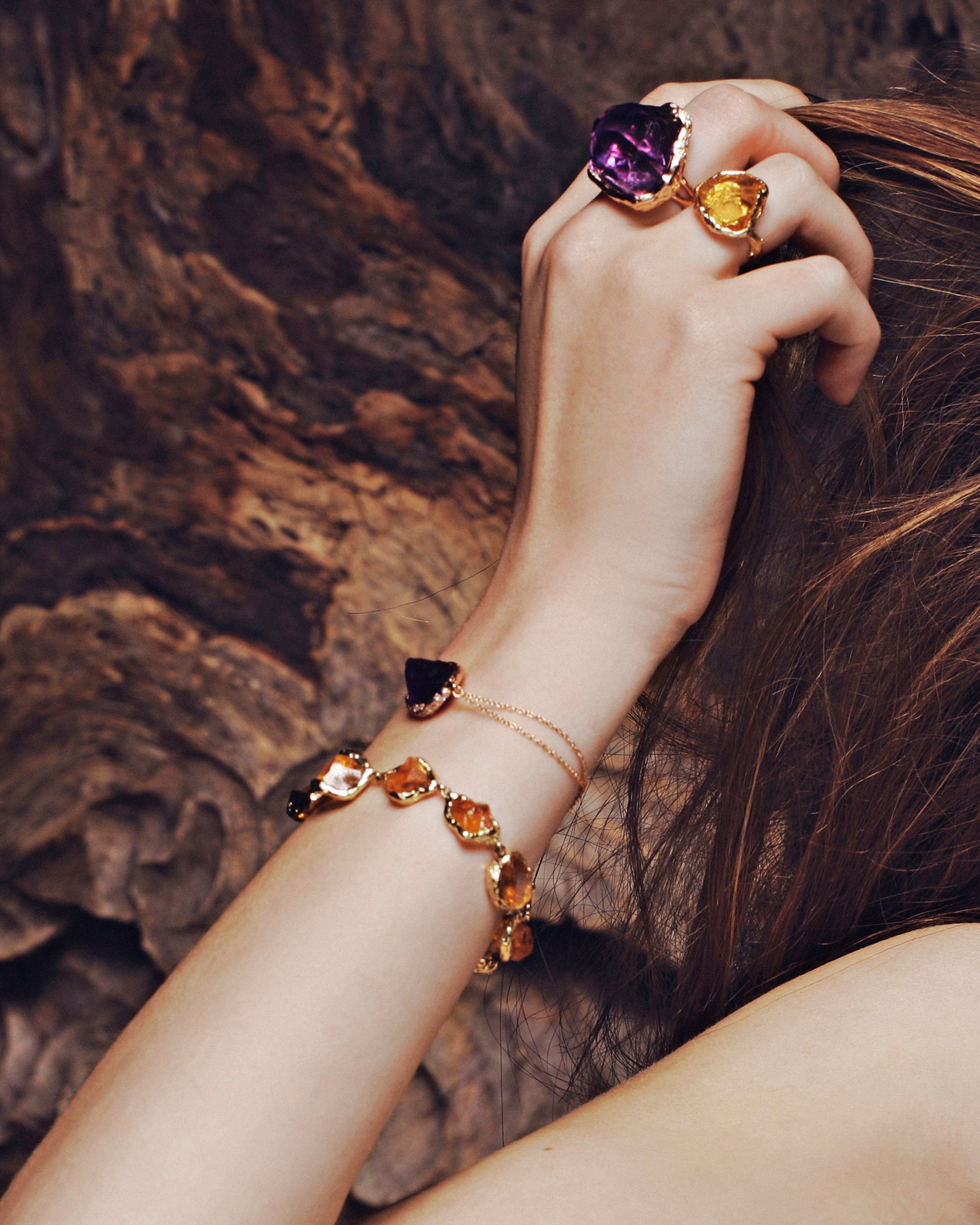 Gem Rock Amethyst Single Pebble Bracelet, 18K Gold