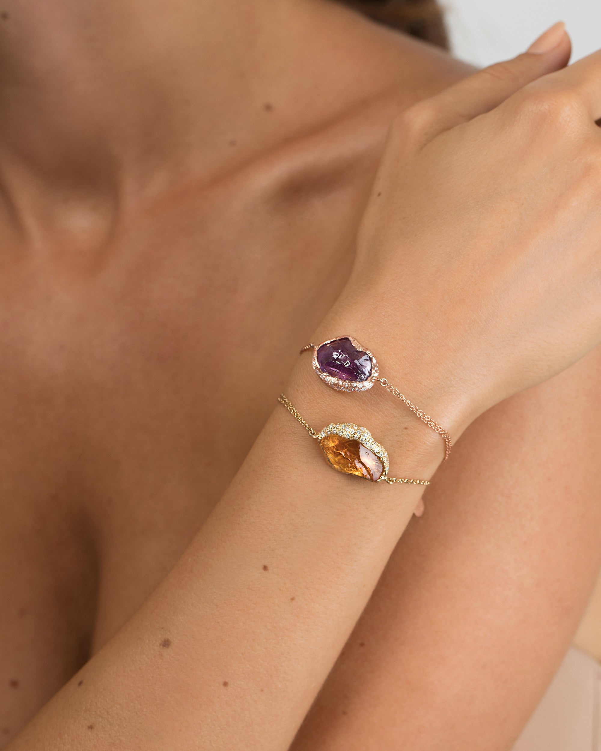 Gem Rock Amethyst Single Pebble Bracelet, 18K Gold