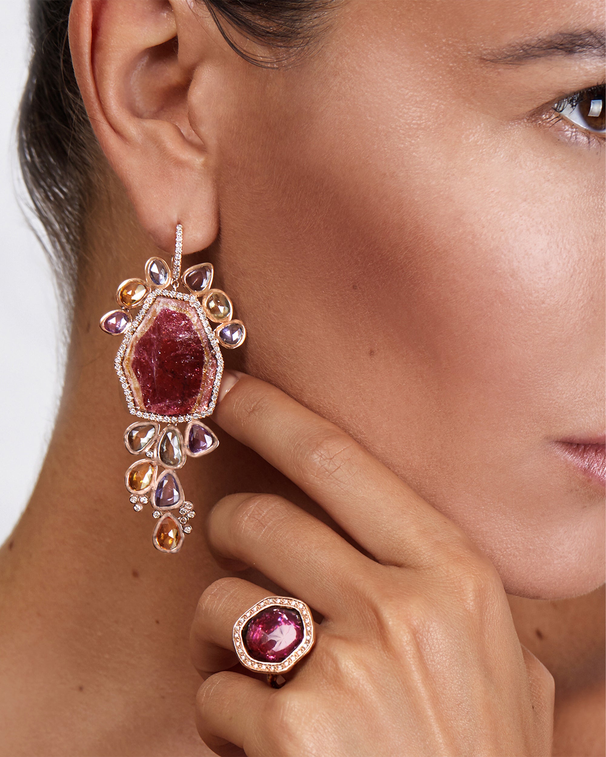 Tourmaline Jellyfish Earrings, 18K Gold