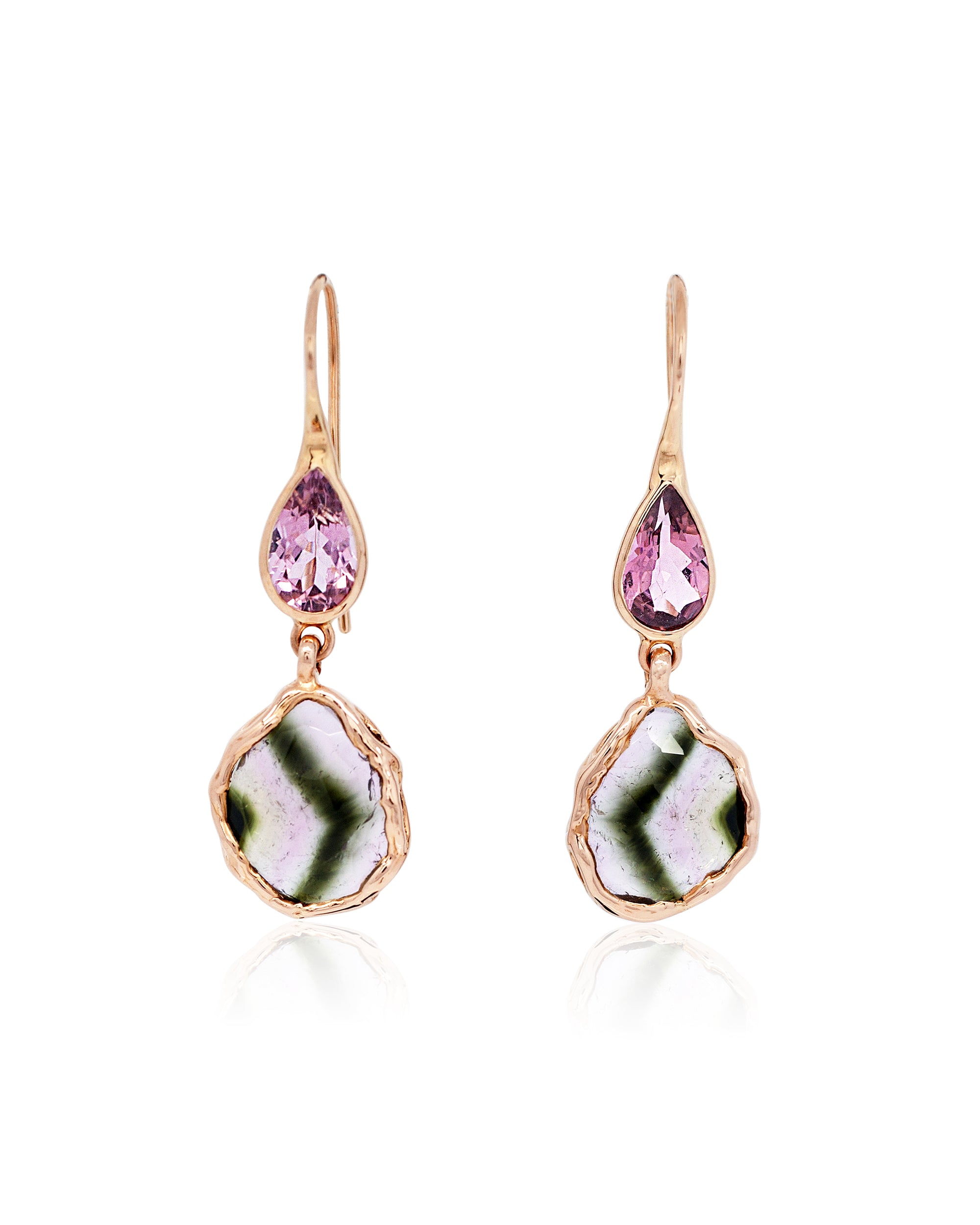 Tourmaline Tiger Jellyfish Earrings, 18K Gold