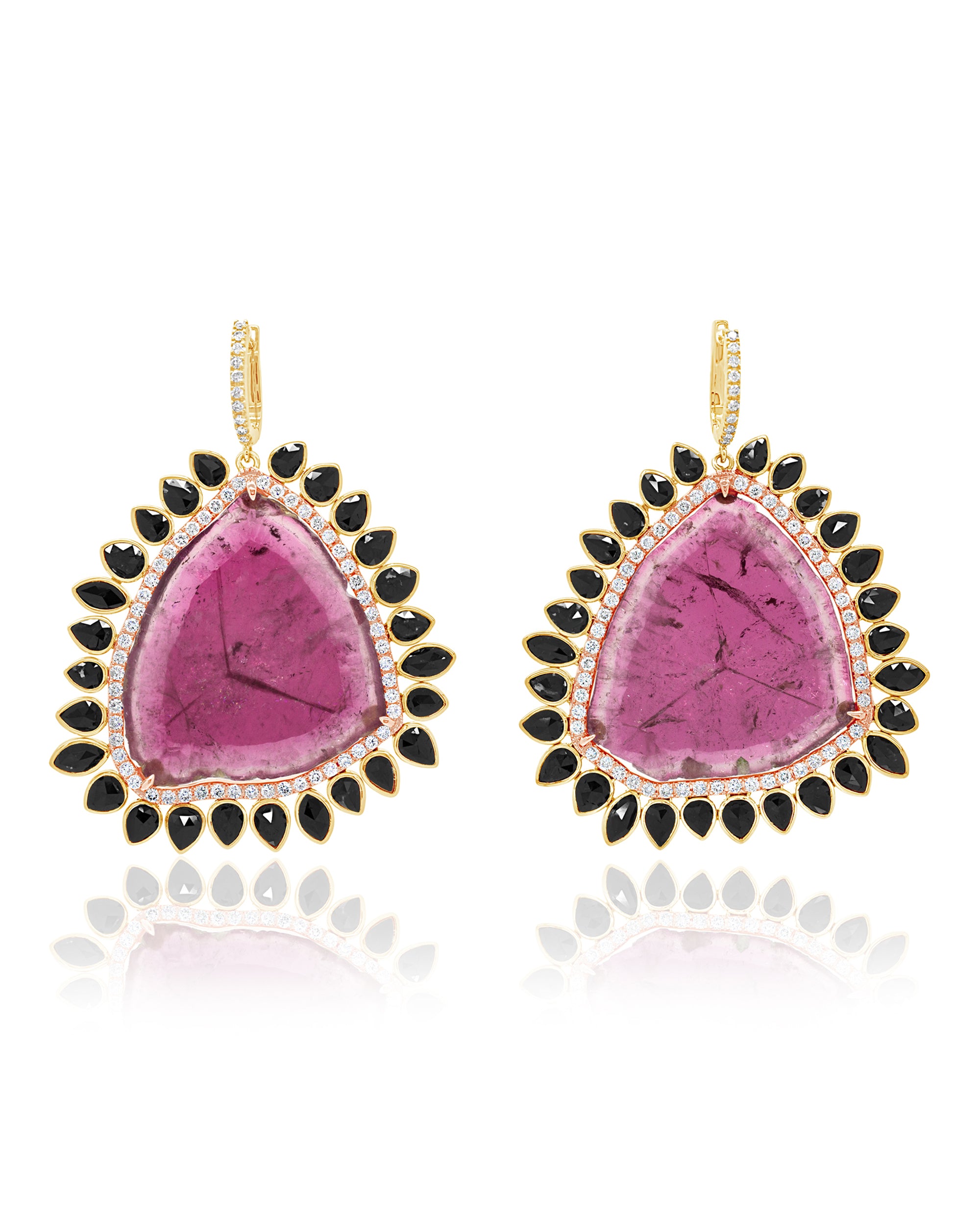 Tourmaline Lion's Mane Earrings, 18K Gold