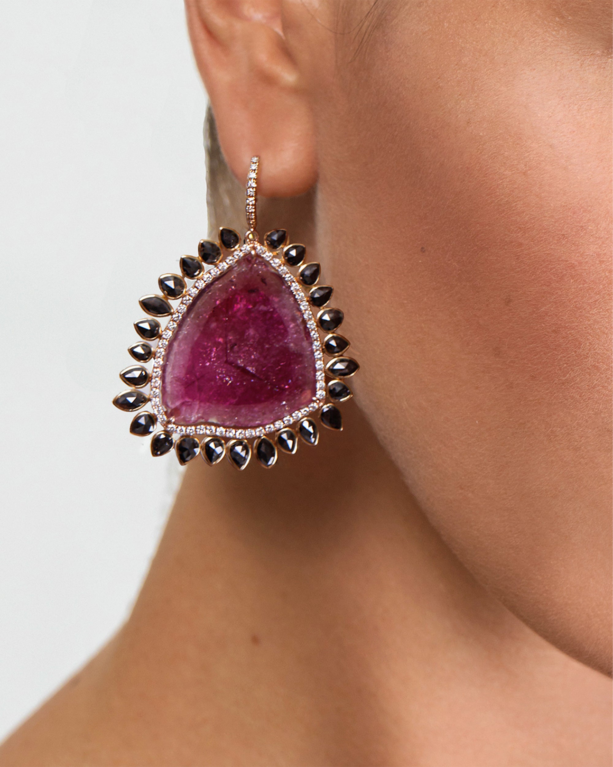 Tourmaline Lion's Mane Earrings, 18K Gold