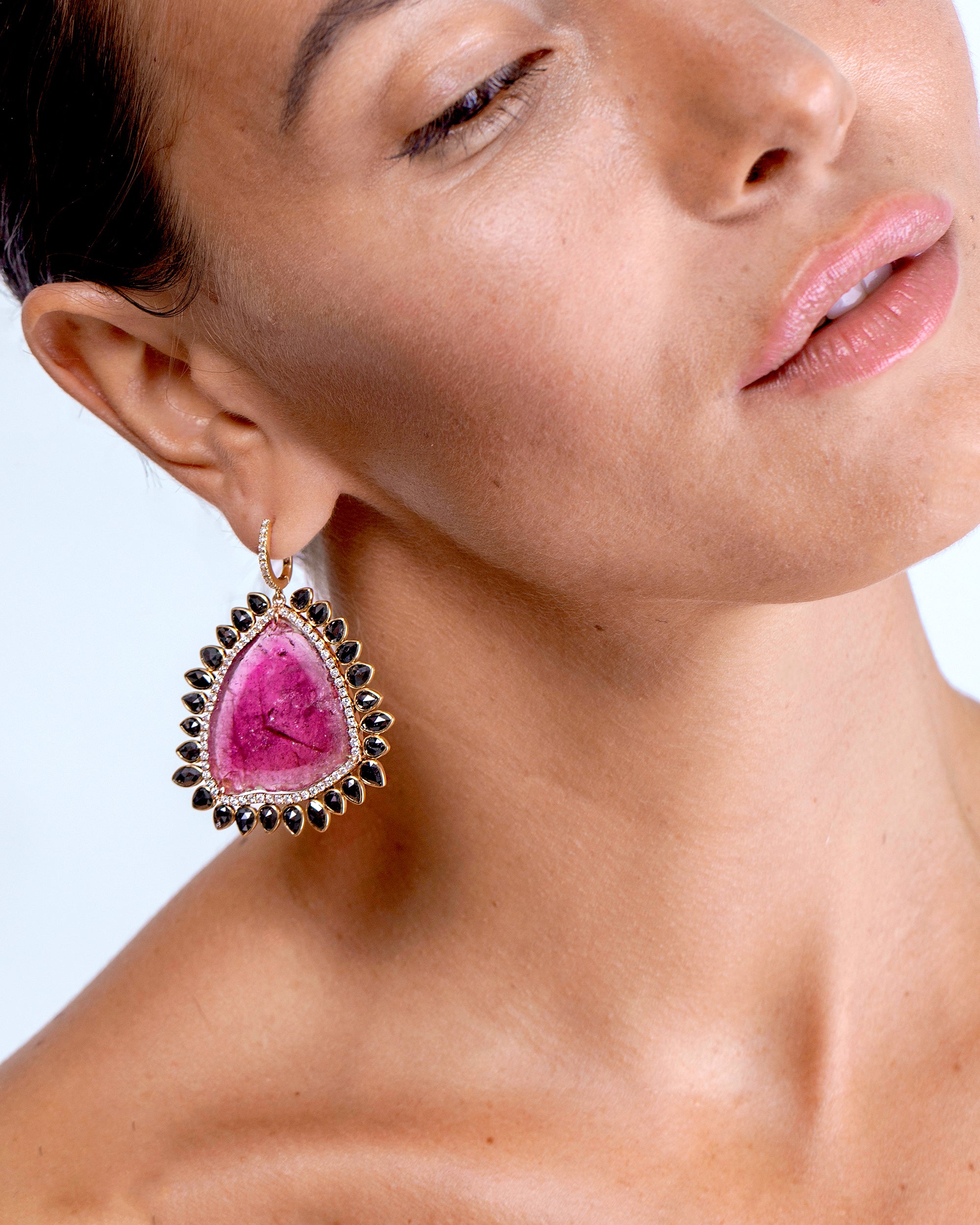 Tourmaline Lion's Mane Earrings, 18K Gold