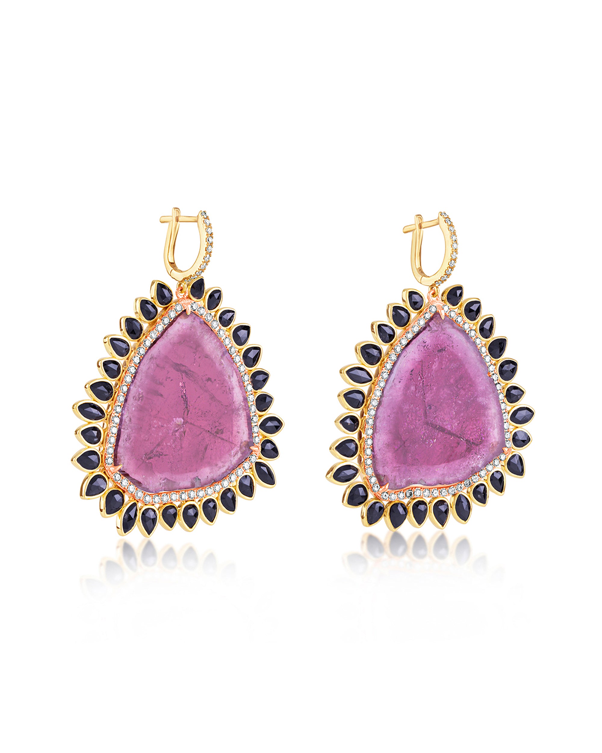 Tourmaline Lion's Mane Earrings, 18K Gold