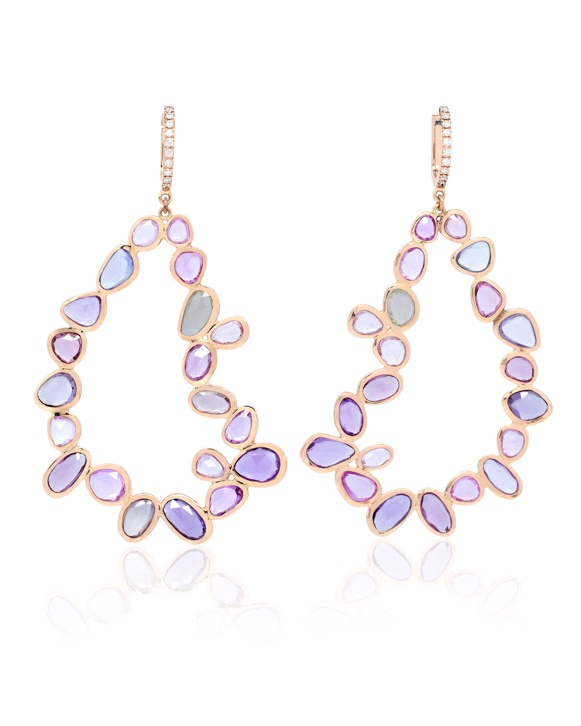Tourmaline Sapphire Jellyfish Earrings, 18K Gold
