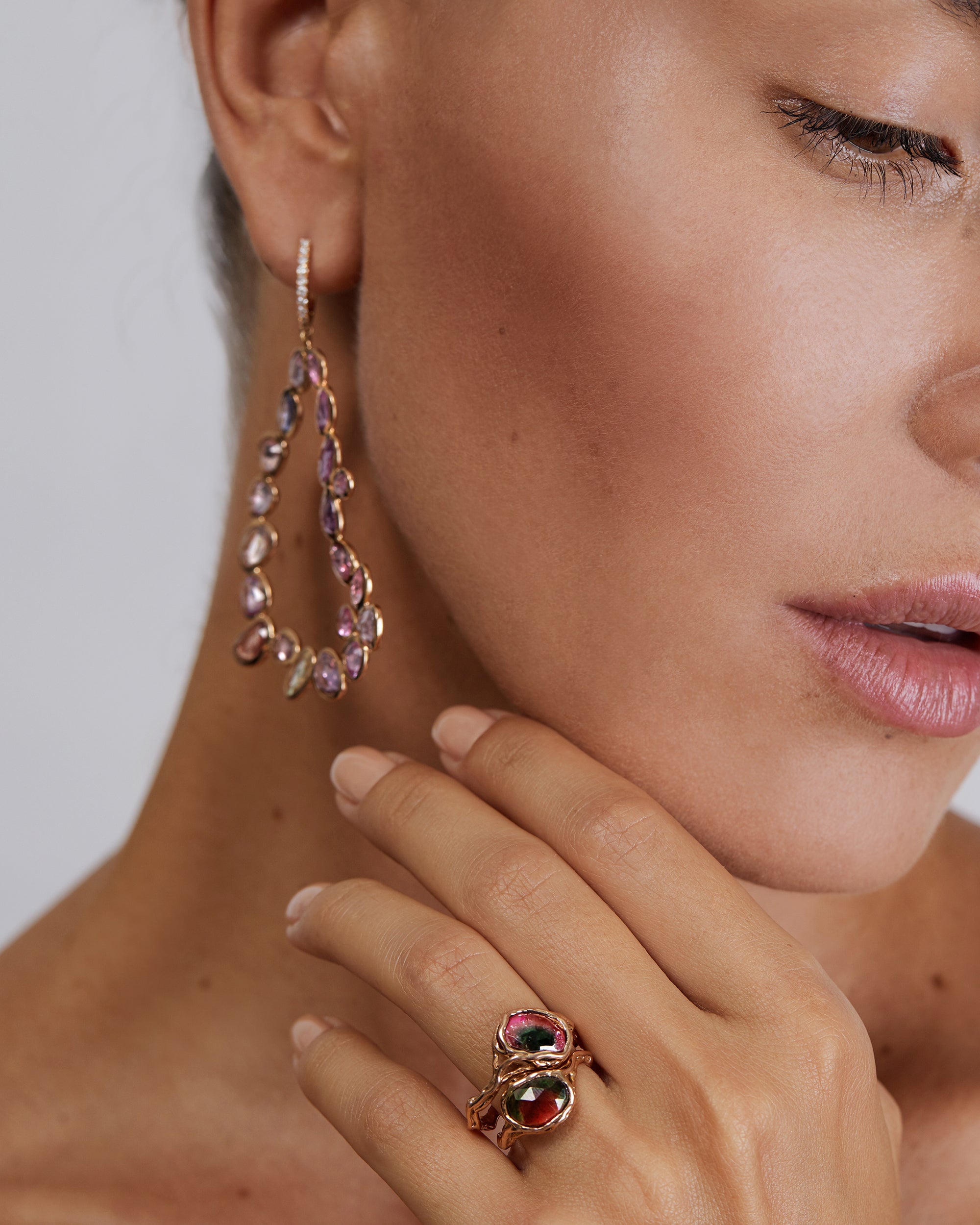 Tourmaline Sapphire Jellyfish Earrings, 18K Gold