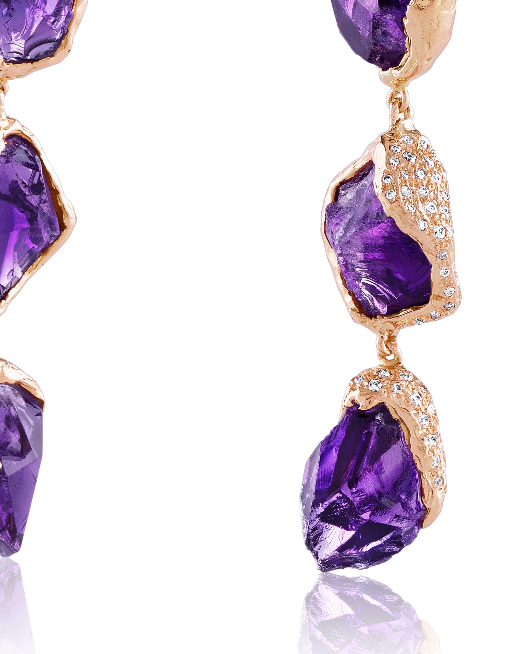 Gem Rock Amethyst Long Diamonds Earrings (L), 18K Gold