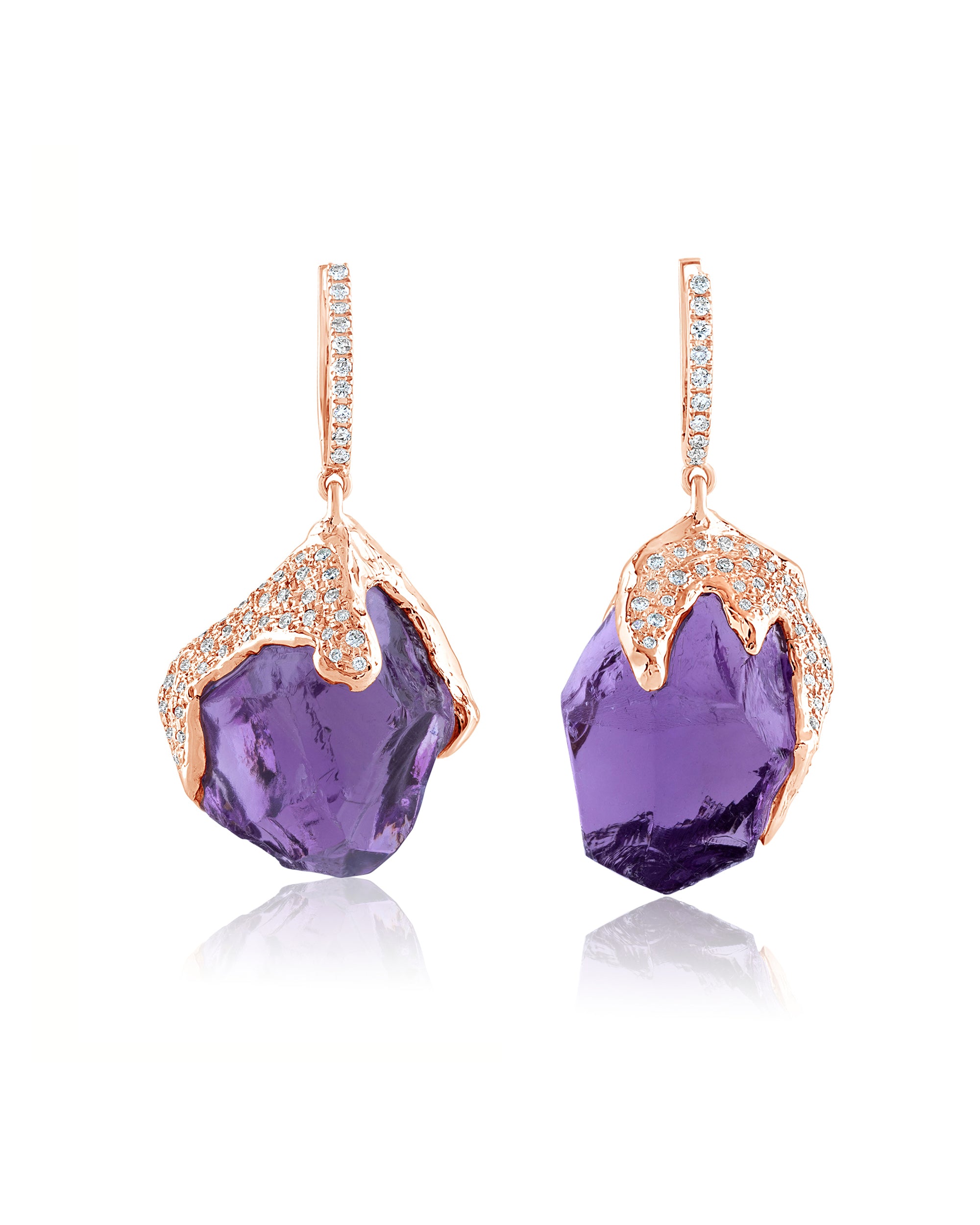 Gem Rock Amethyst Diamonds Earrings (M), 18K Gold