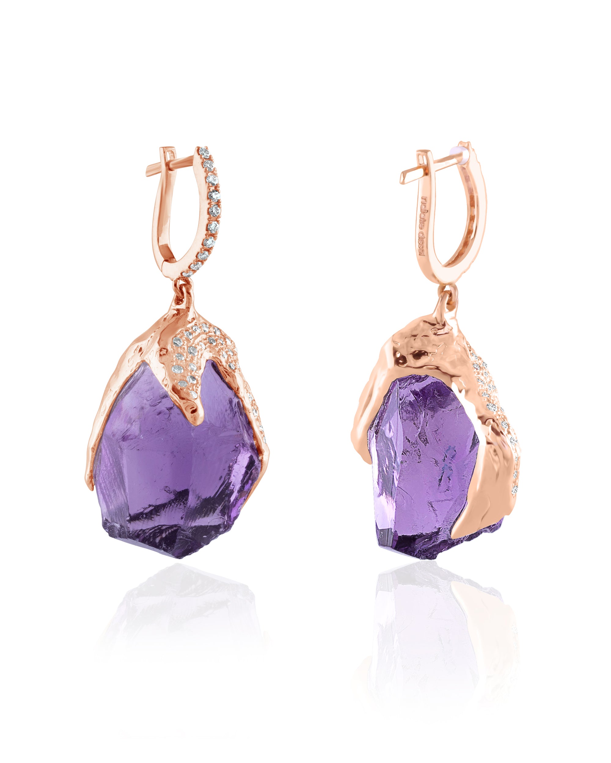 Gem Rock Amethyst Diamonds Earrings (M), 18K Gold