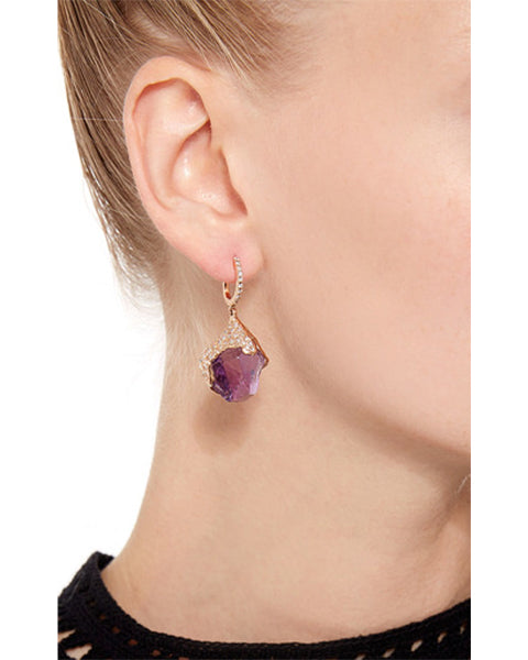 Gem Rock Amethyst Diamonds Earrings (M), 18K Gold