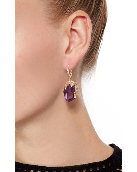 Gem Rock Amethyst Diamonds Earrings (M), 18K Gold