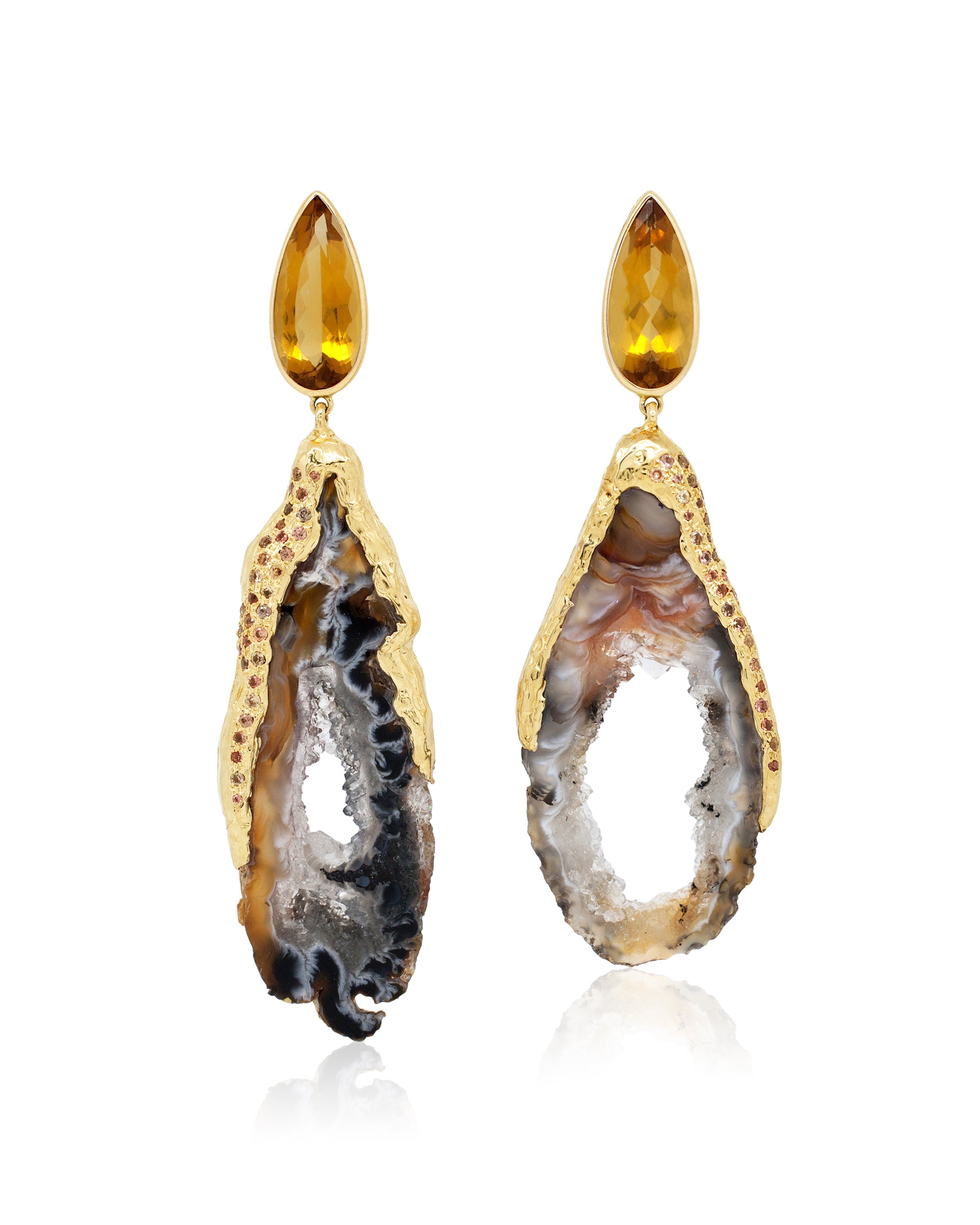 Feather Sun Earrings (L), 14K Gold