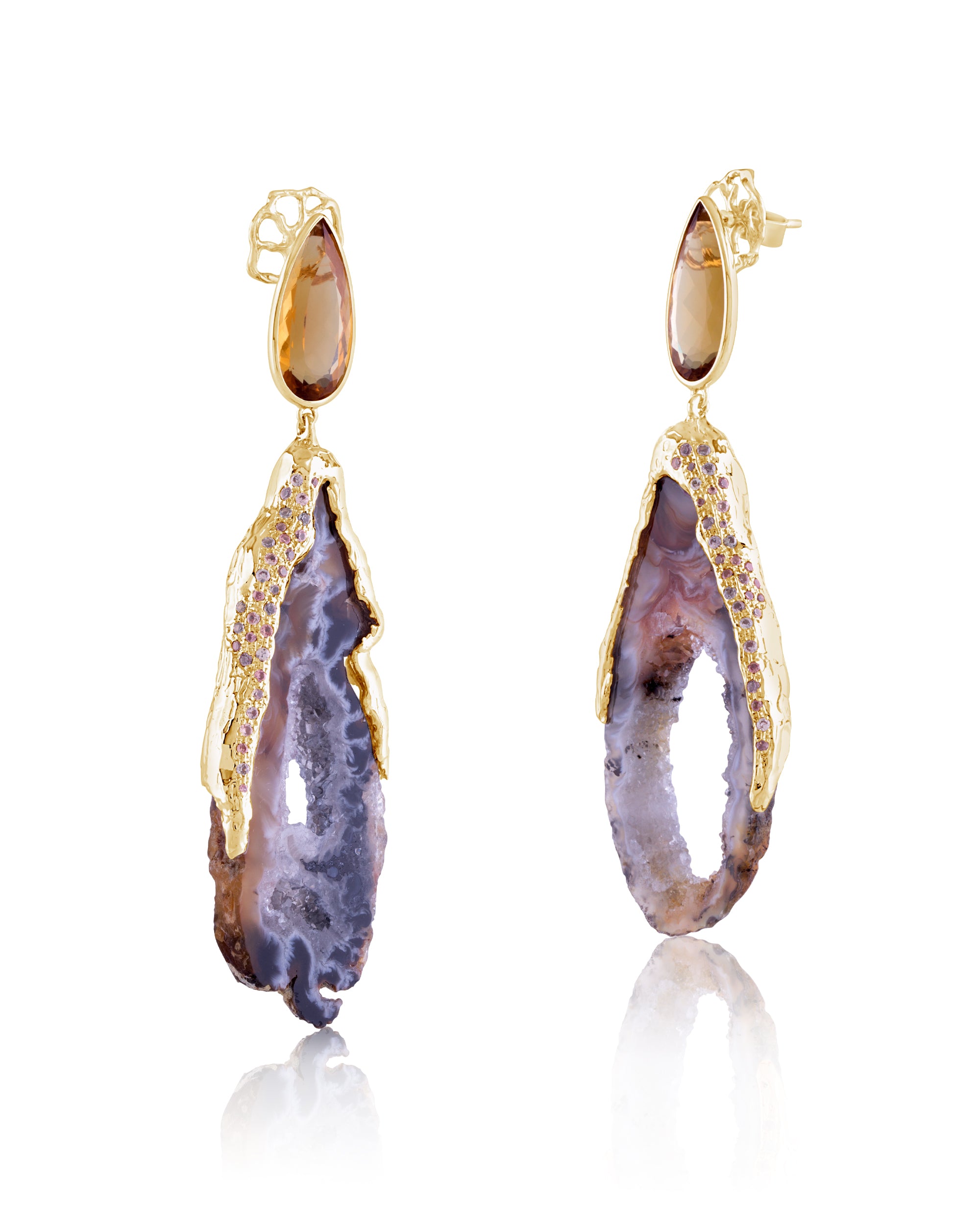 Feather Sun Earrings (L), 14K Gold