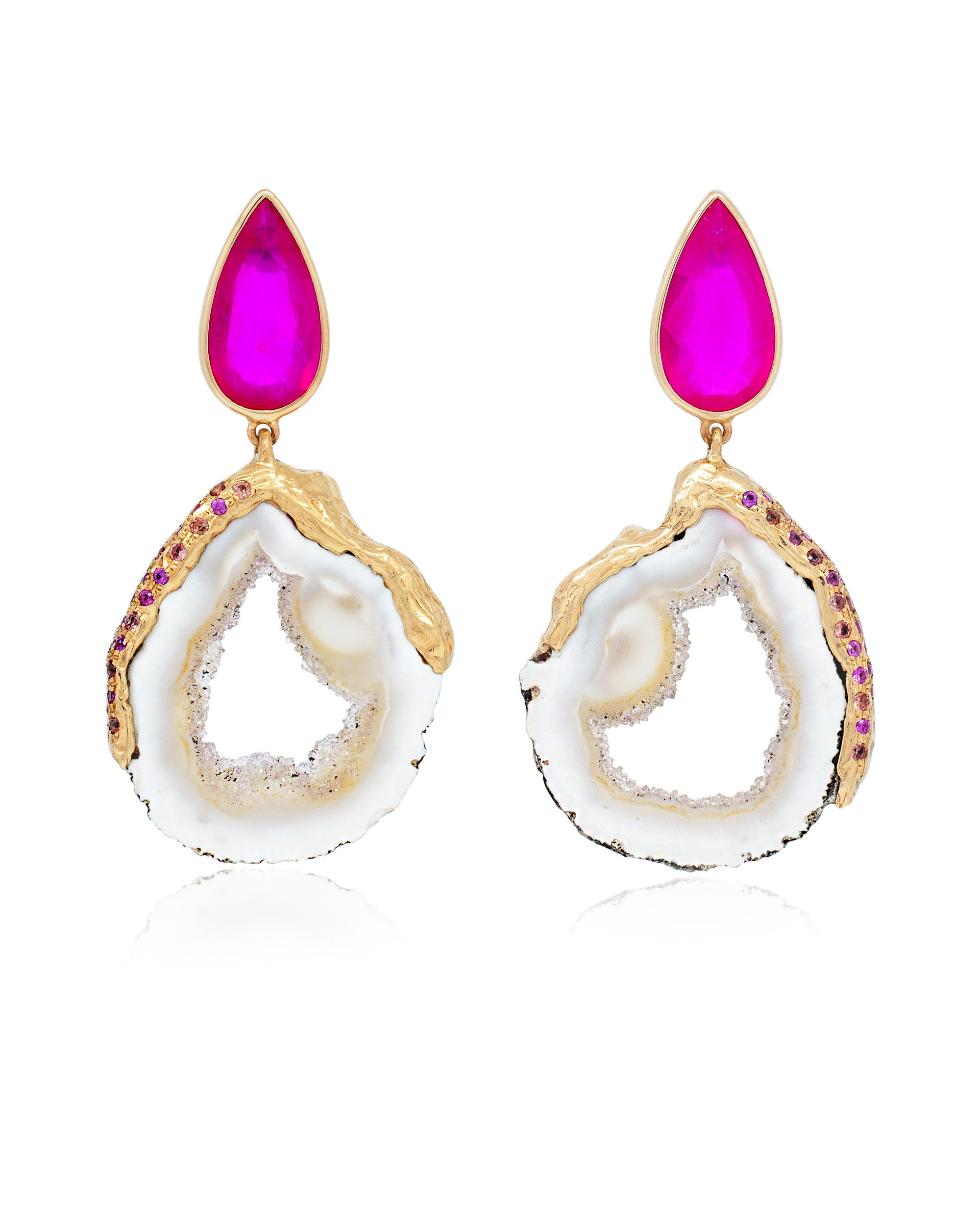 Feather Snow White Earrings (S), 14K Gold