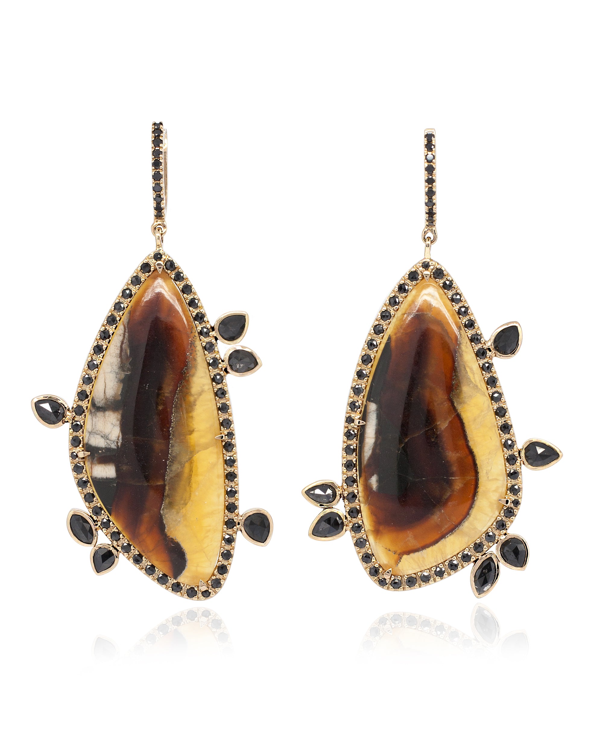 Facets Simbircite-Ammonite Diamond Earrings, 14K Gold
