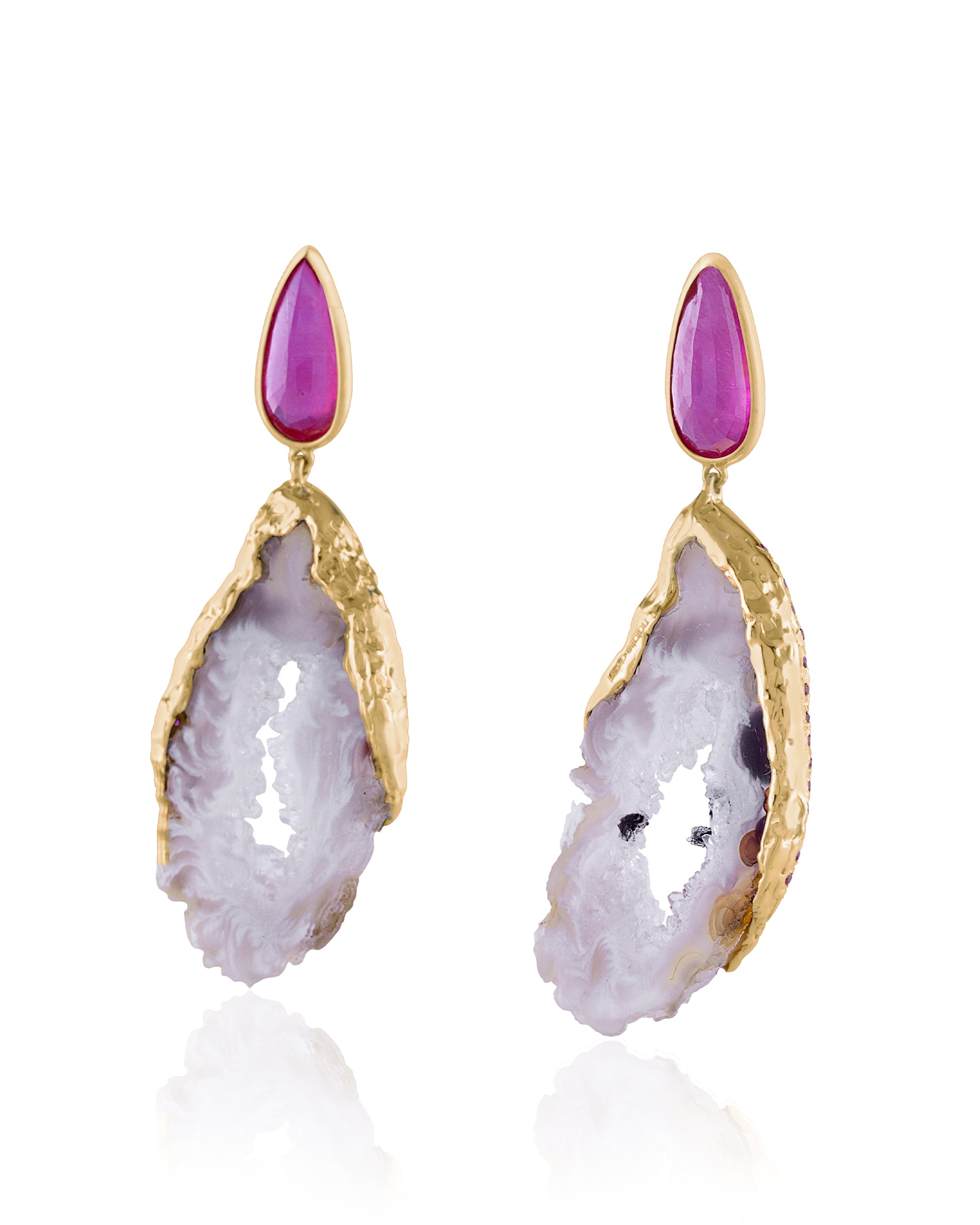 Feather Ruby Summer Earrings (M), 14K Gold