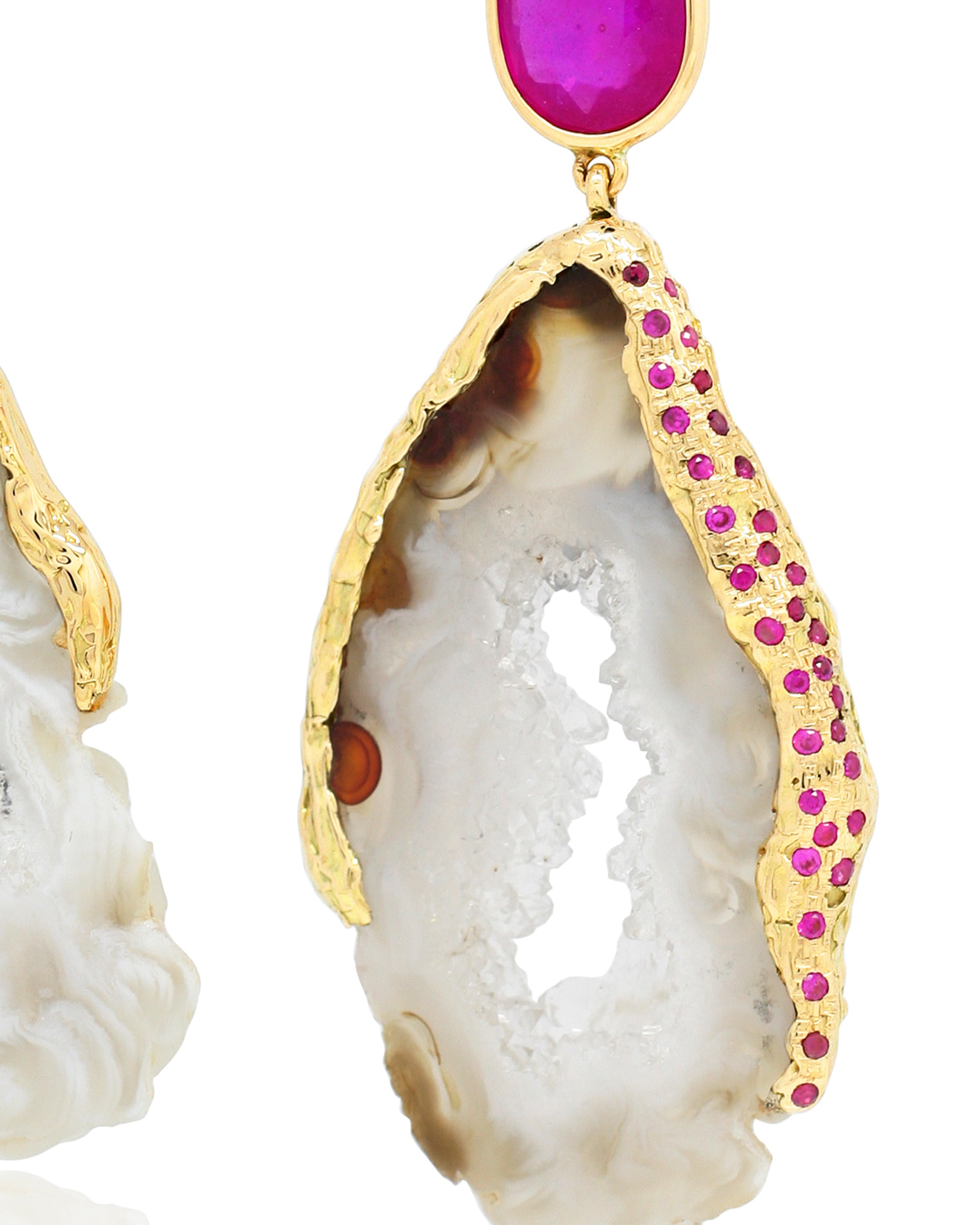 Feather Ruby Summer Earrings (M), 14K Gold