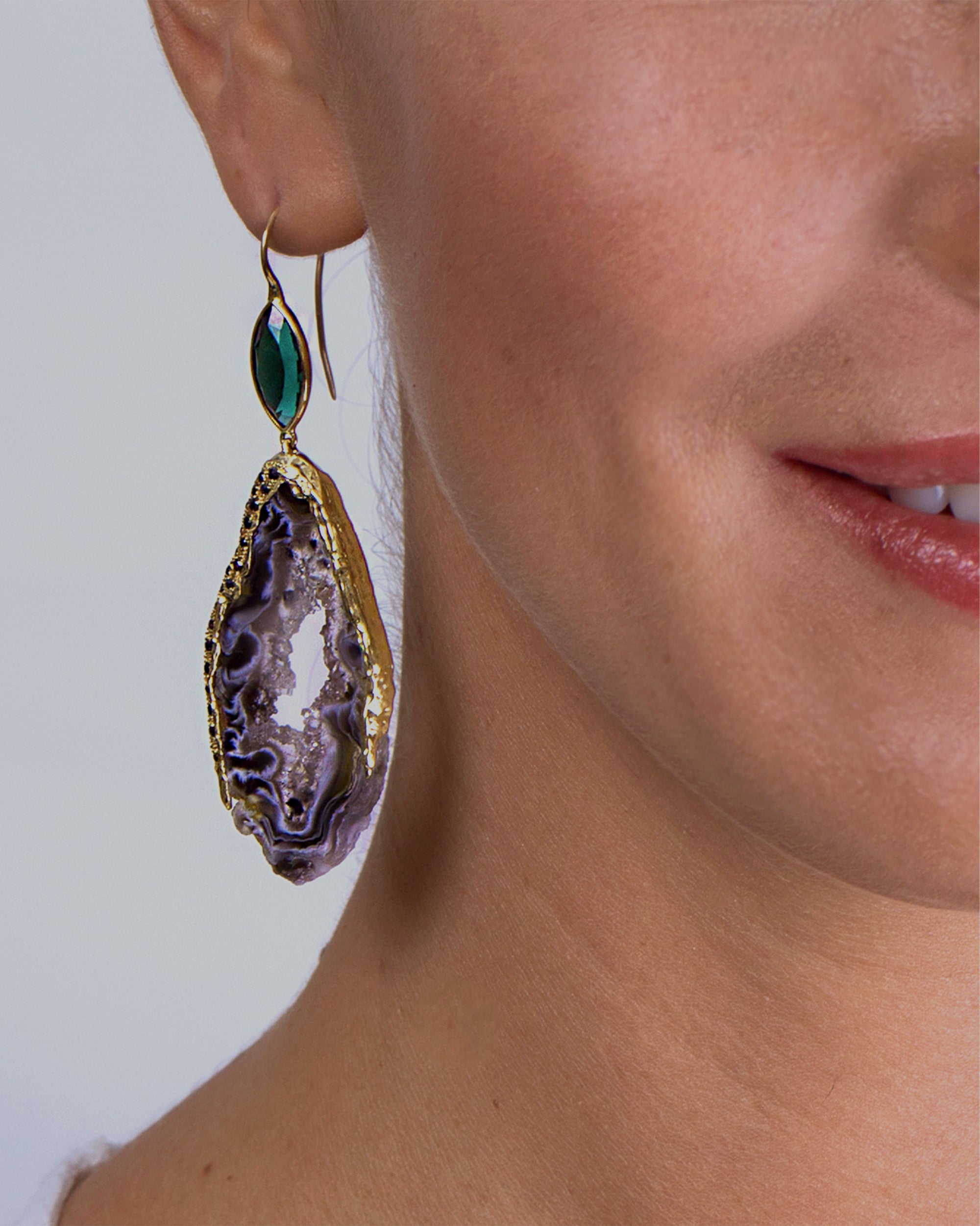 Feather Green Forest Earrings (M), 14K Gold