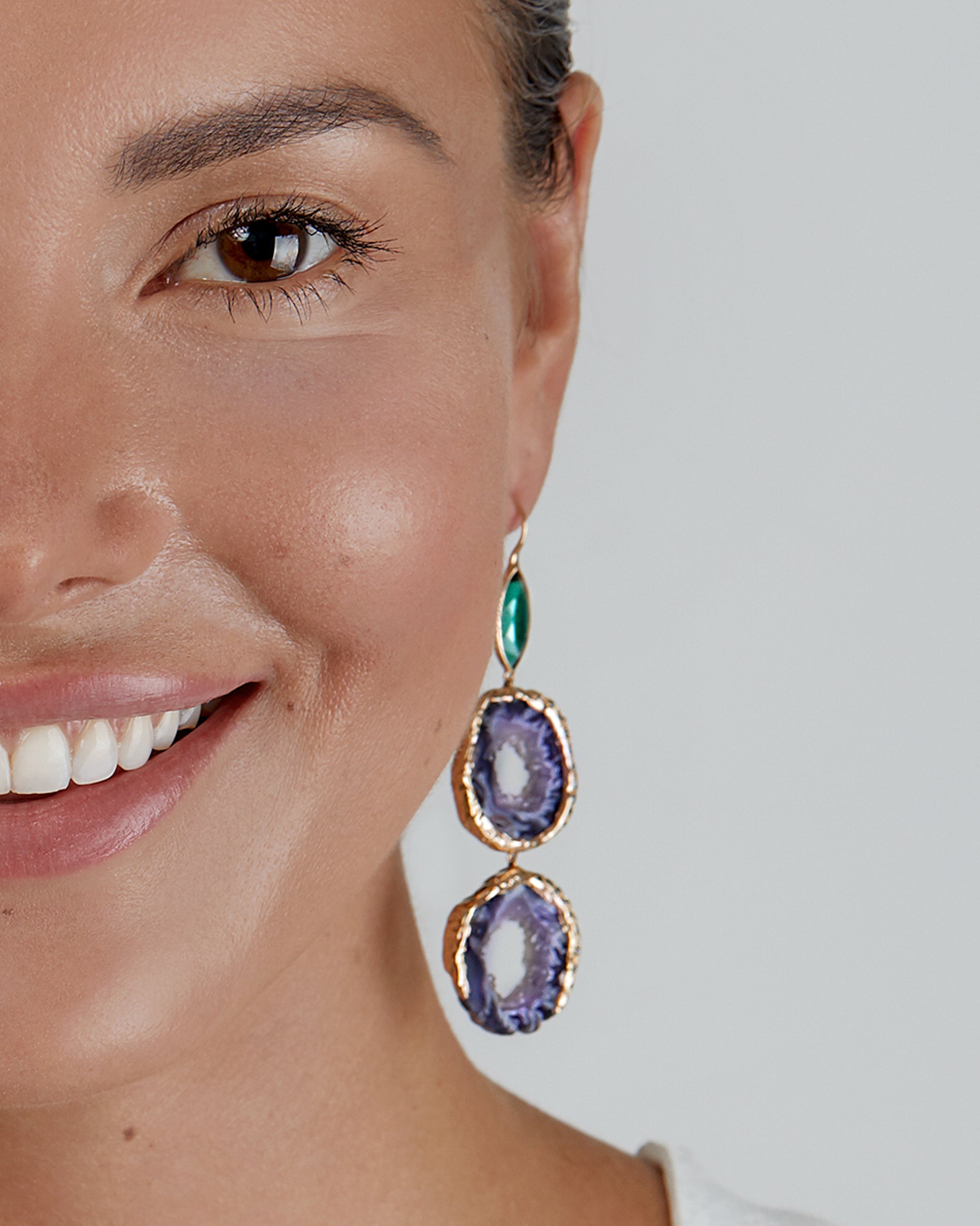 Feather Green Forest Earrings (M), 14K Gold