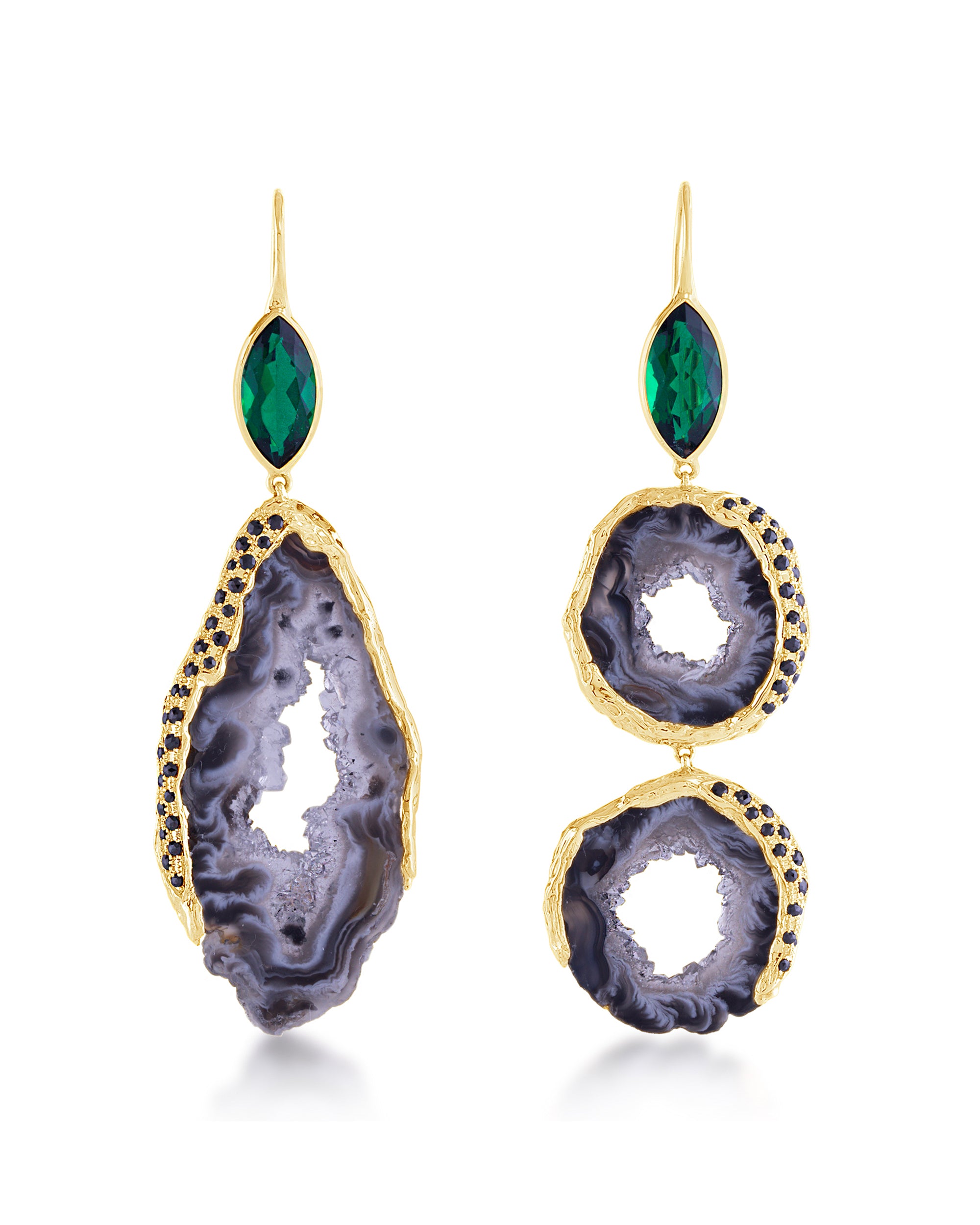 Feather Green Forest Earrings (M), 14K Gold