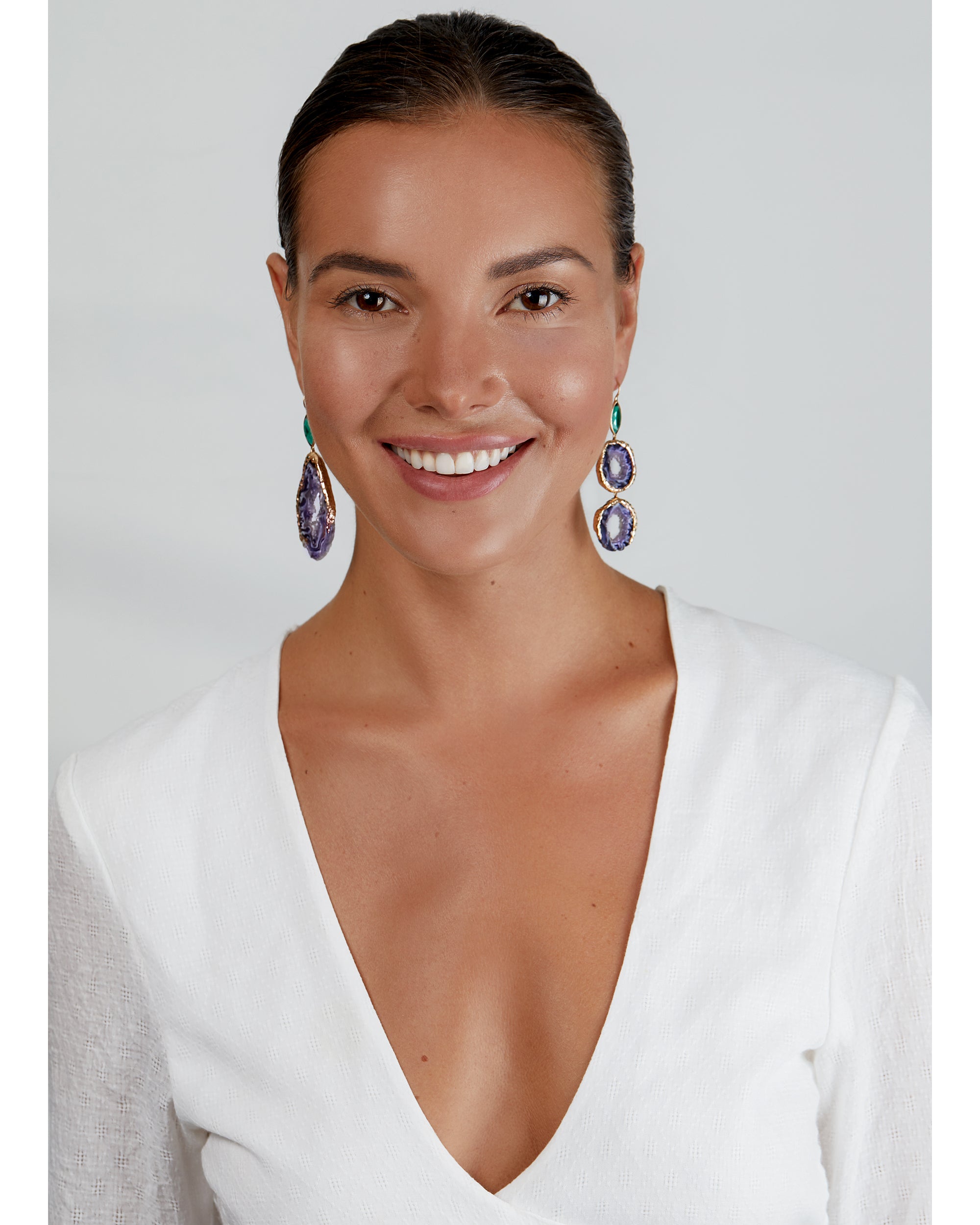 Feather Green Forest Earrings (M), 14K Gold