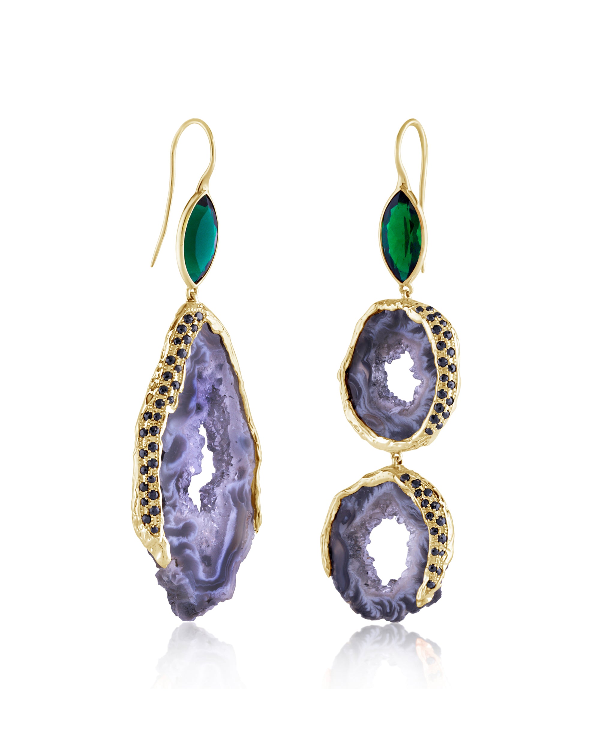 Feather Green Forest Earrings (M), 14K Gold