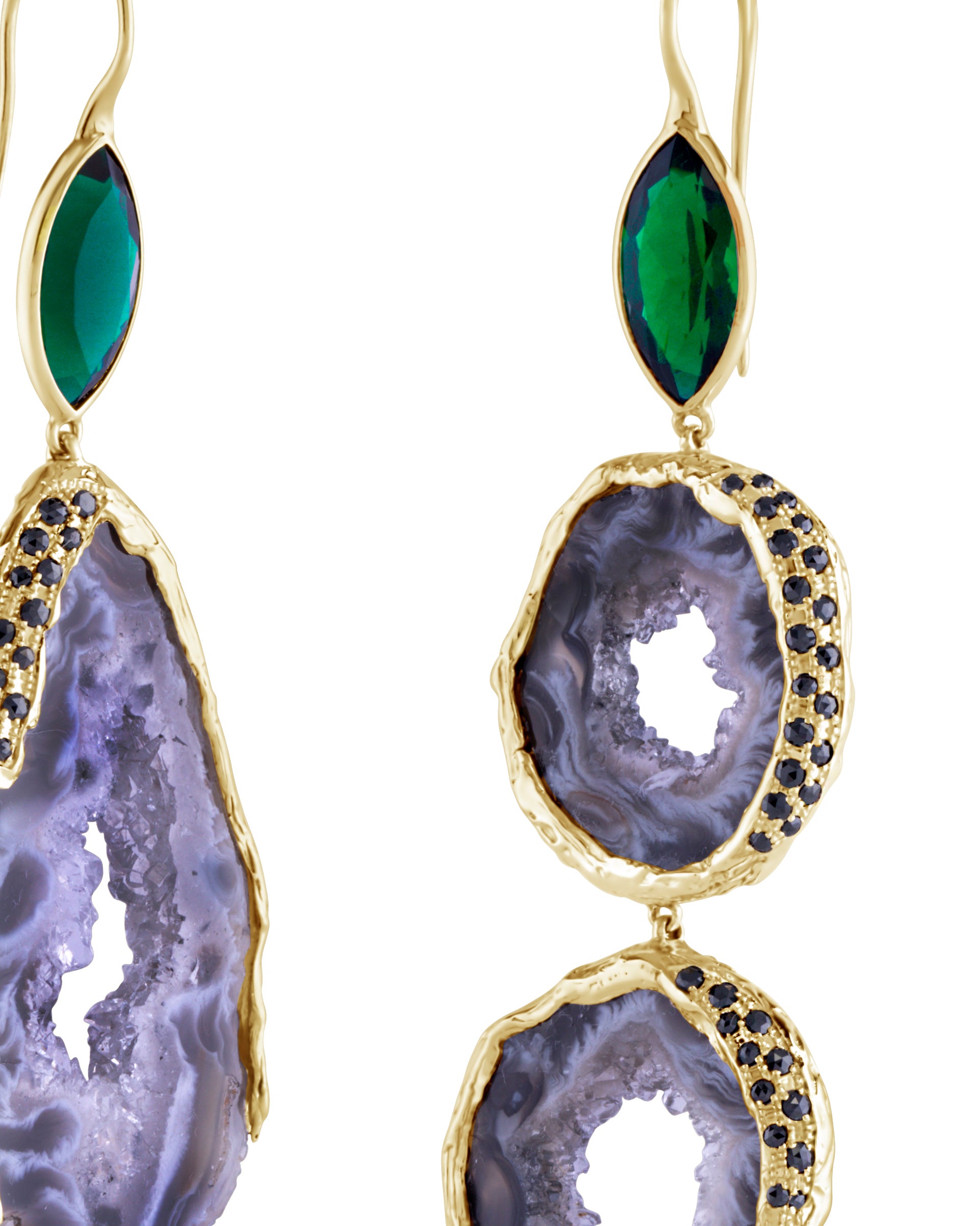 Feather Green Forest Earrings (M), 14K Gold