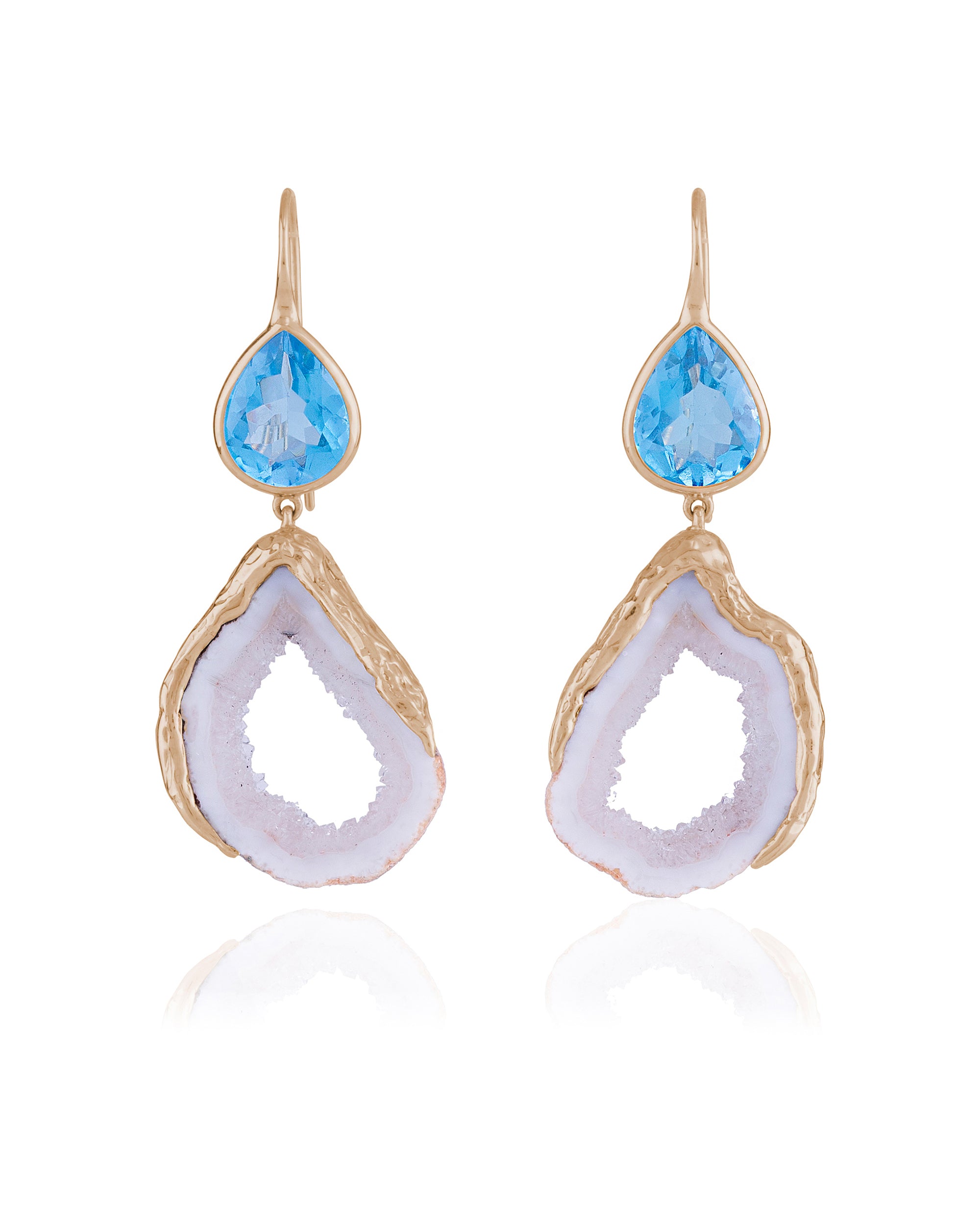 Feather White Moon Earrings, 14K Gold