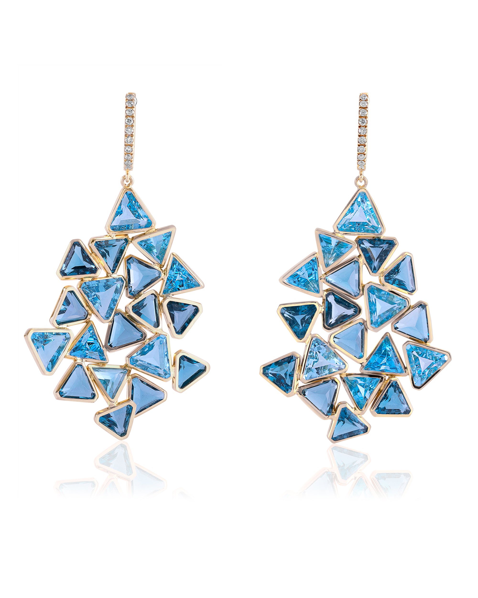 18K Yellow Gold Blue Ice Topaz and White Diamond Earrings by Natalie Dissel Jewellery