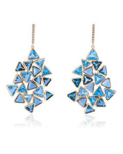 18K Yellow Gold Blue Ice Topaz and White Diamond Earrings by Natalie Dissel Jewellery