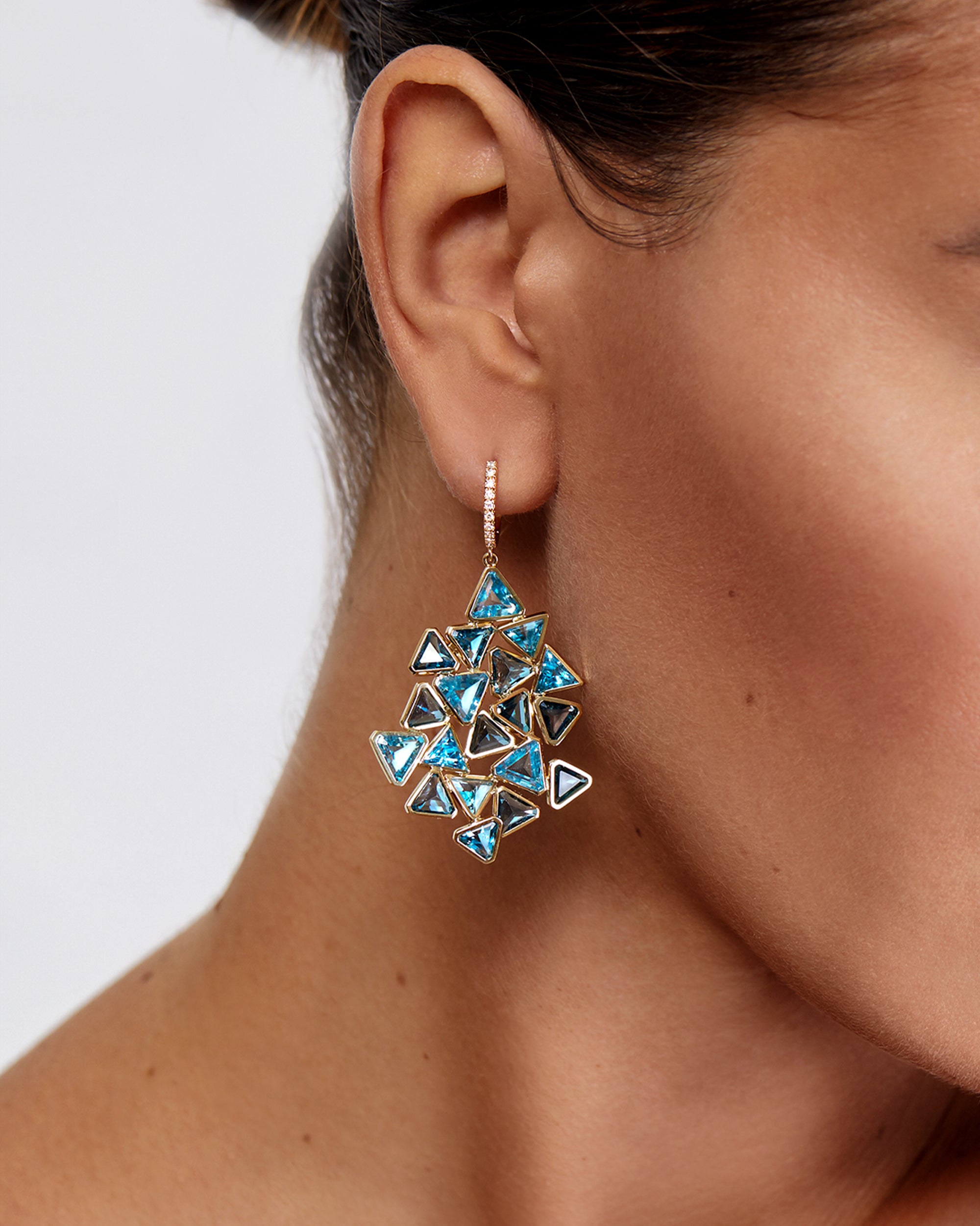 Blue Ice Topaz Crystal Earrings, 18K Gold