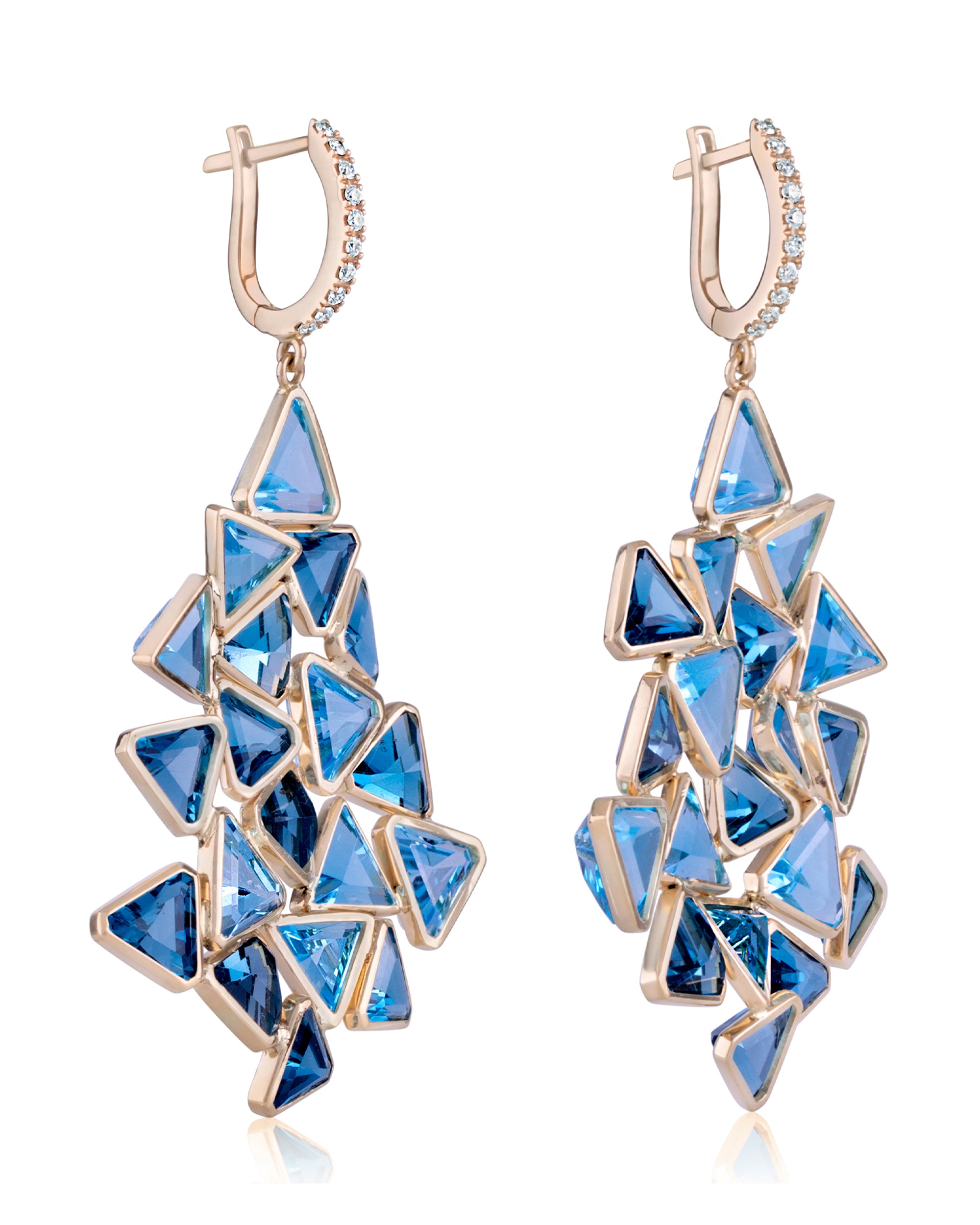 Blue Ice Topaz Crystal Earrings, 18K Gold