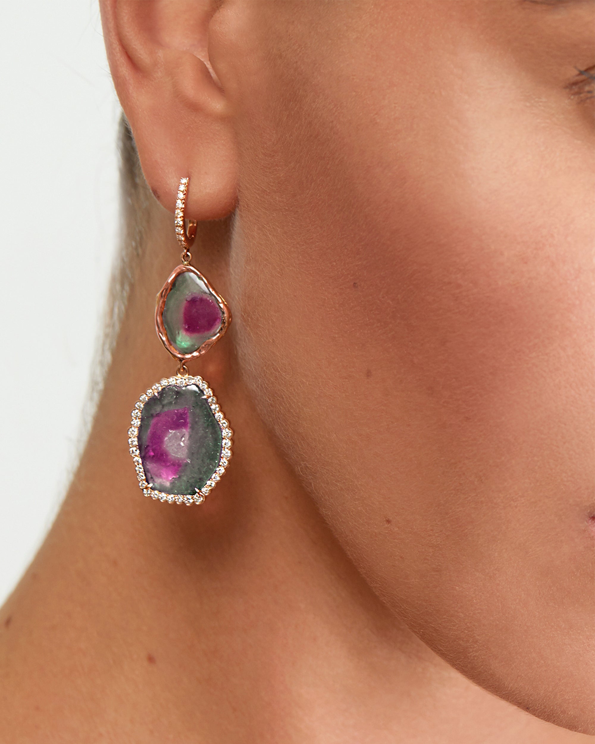 Tourmaline Parrot Fish Earrings, 18K Gold