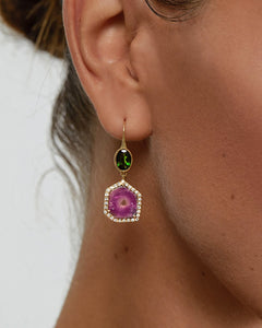 Natalie Dissel Jewellery Earrings - 18K Yellow Gold with Watermelon Tourmaline, Chrome Diopsite, and White Diamonds