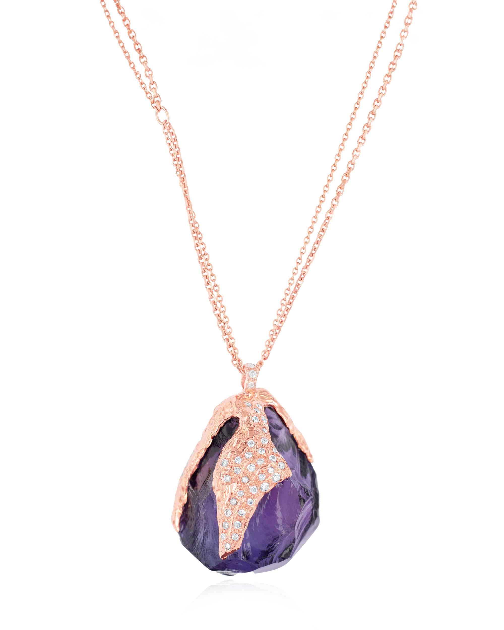 Gem Rock Amethyst Diamonds Necklace (L),  18K Gold