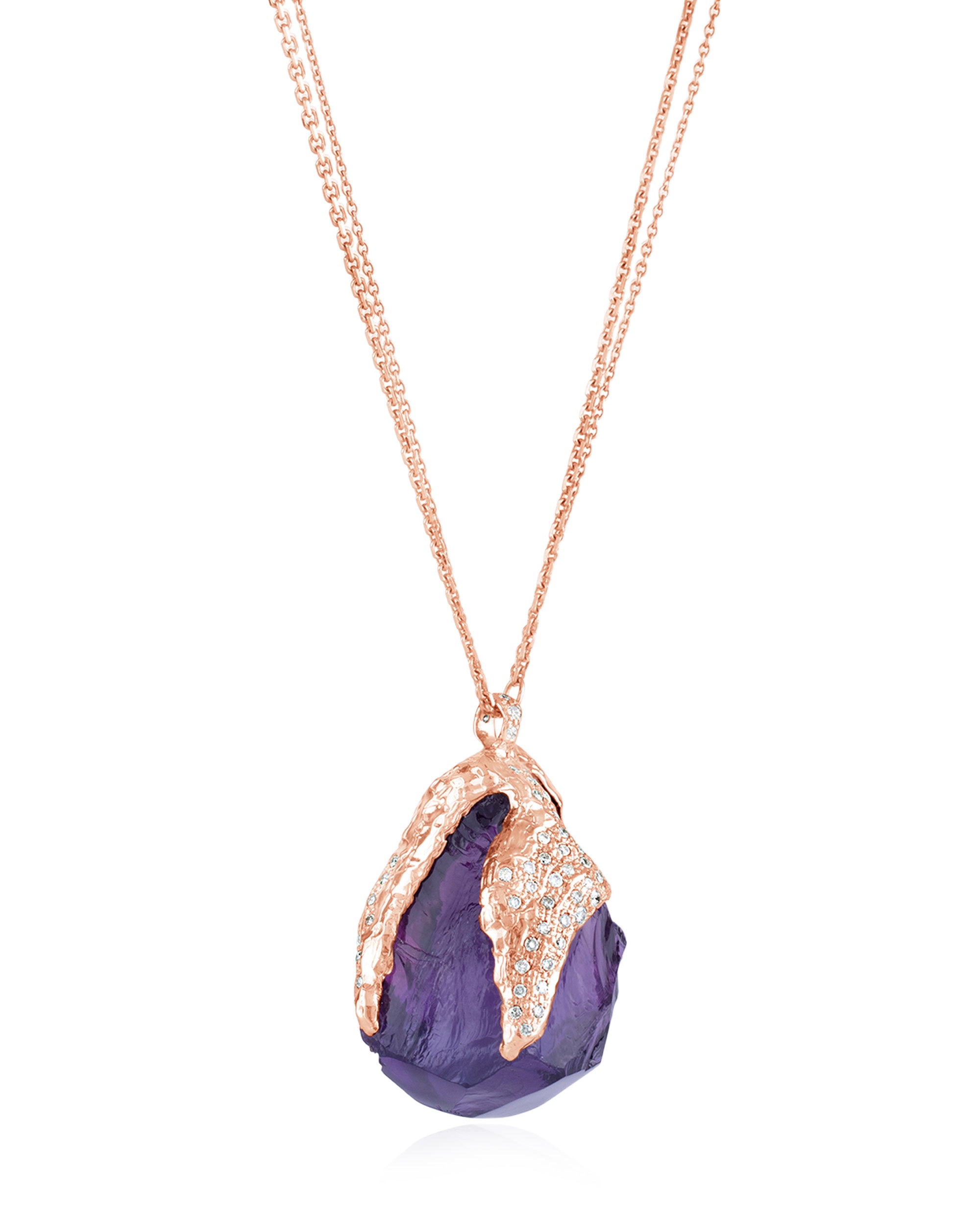 Gem Rock Amethyst Diamonds Necklace (L),  18K Gold