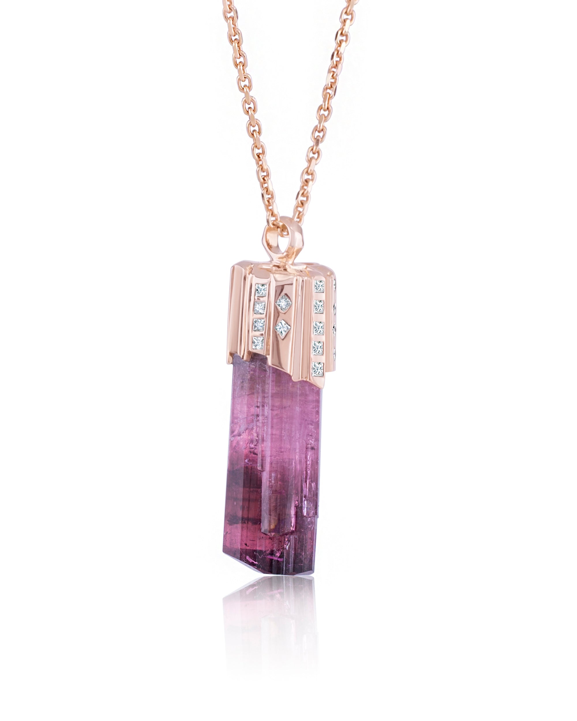 Tourmaline Diamond Necklace, 18K Gold