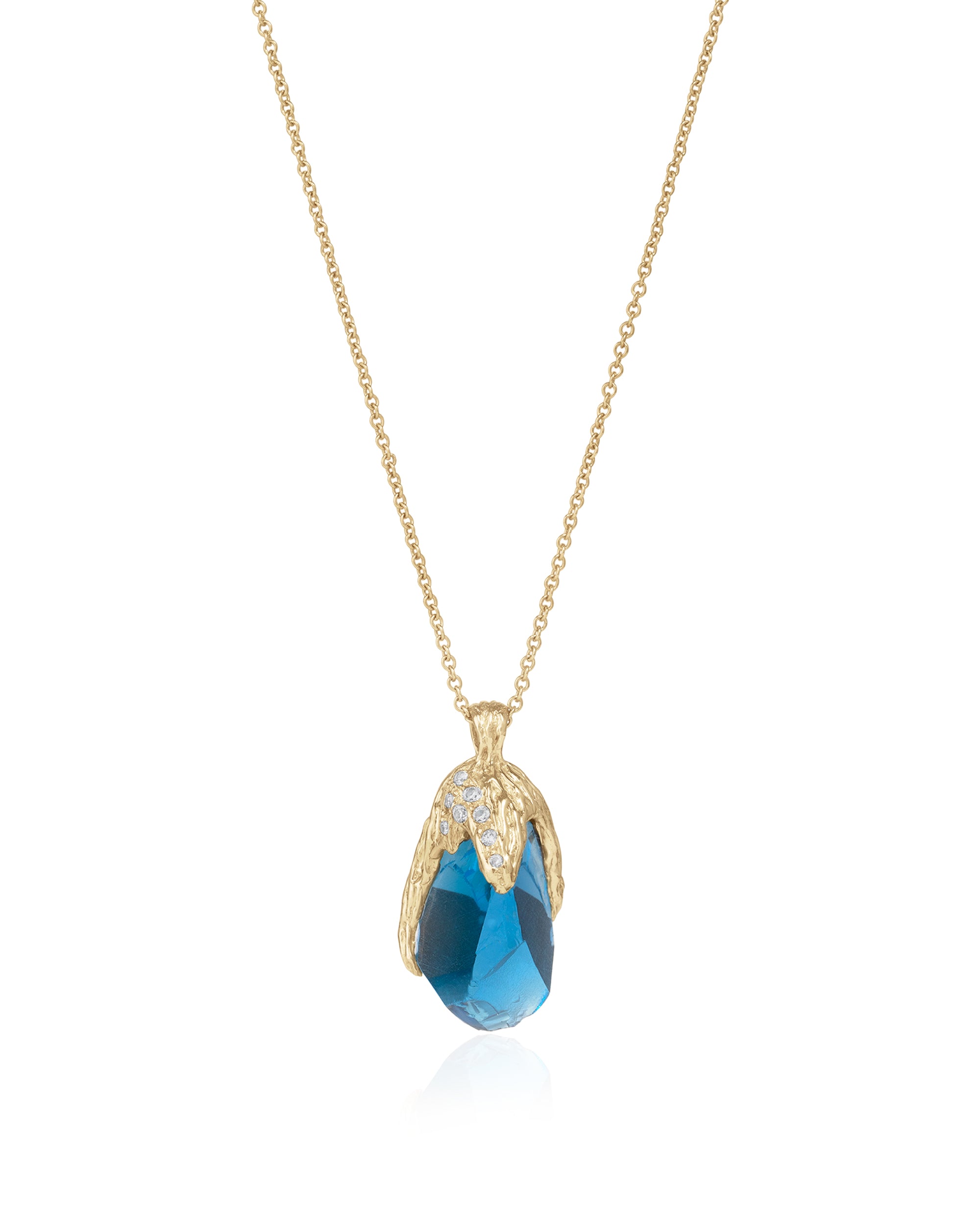 Blue Ice Topaz Pendant Diamond Necklace, 18K Gold