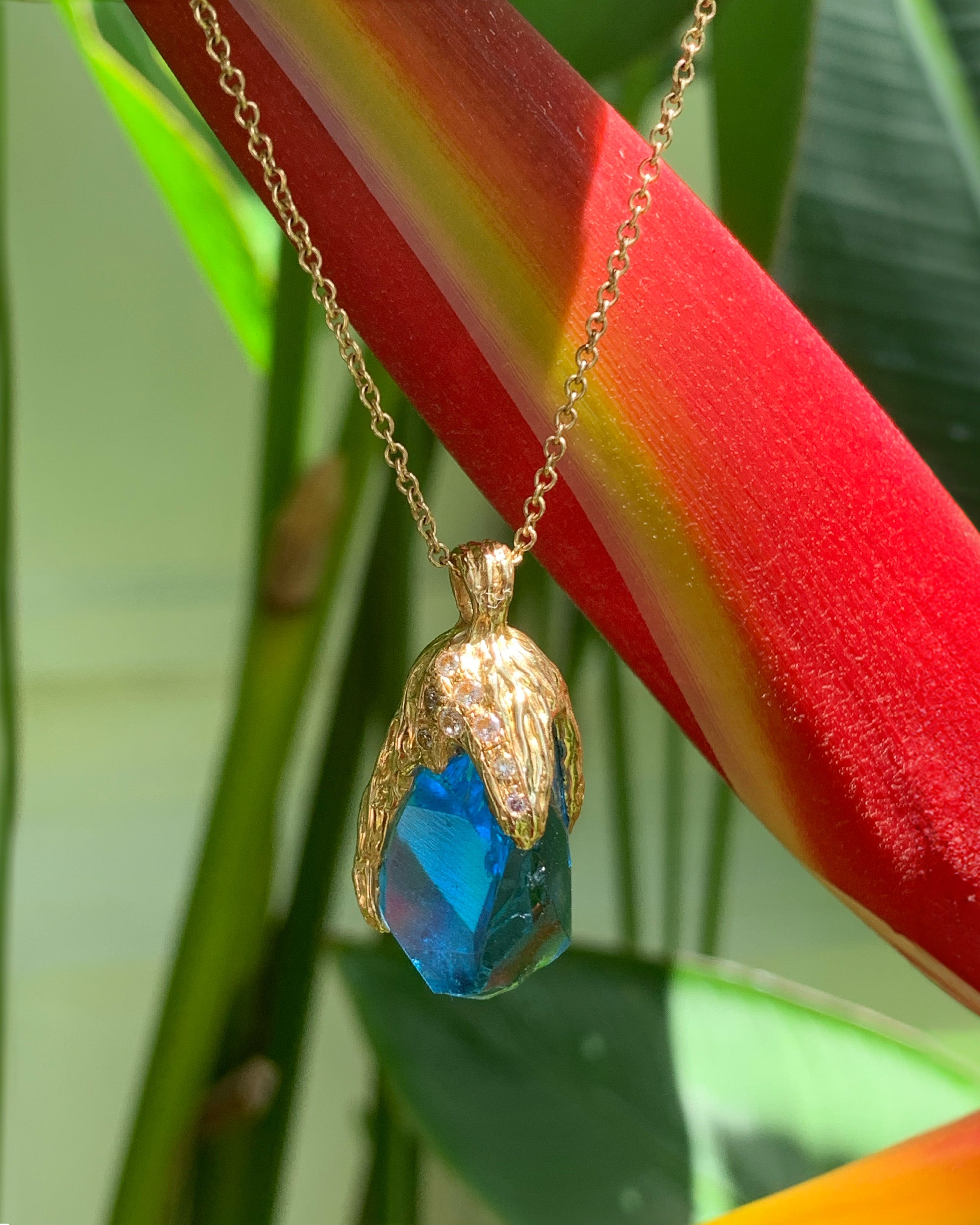 Blue Ice Topaz Pendant Diamond Necklace, 18K Gold