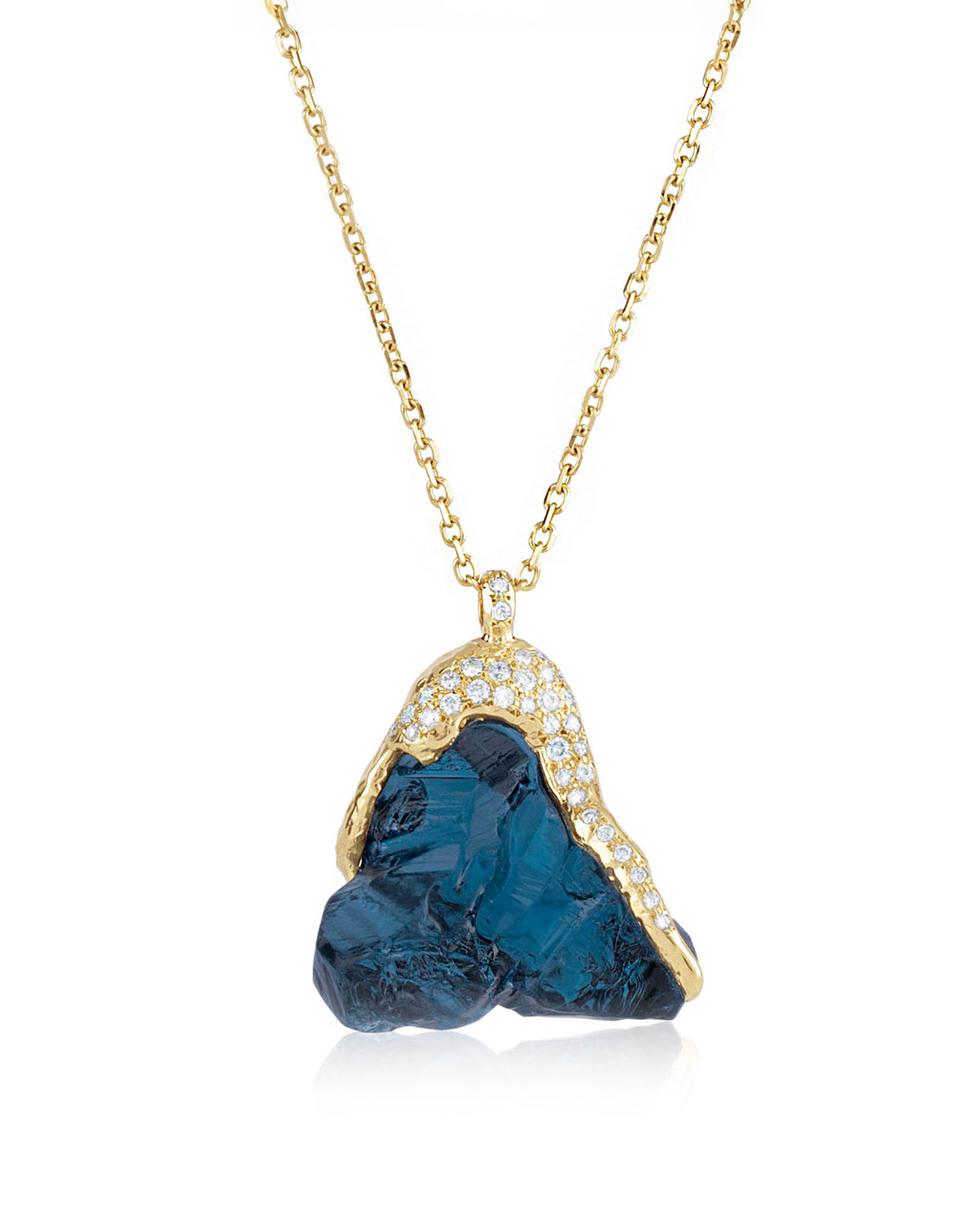 18K Yellow Gold London Blue Topaz and White Diamond Necklace by Natalie Dissel Jewellery
