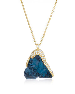 18K Yellow Gold London Blue Topaz and White Diamond Necklace by Natalie Dissel Jewellery