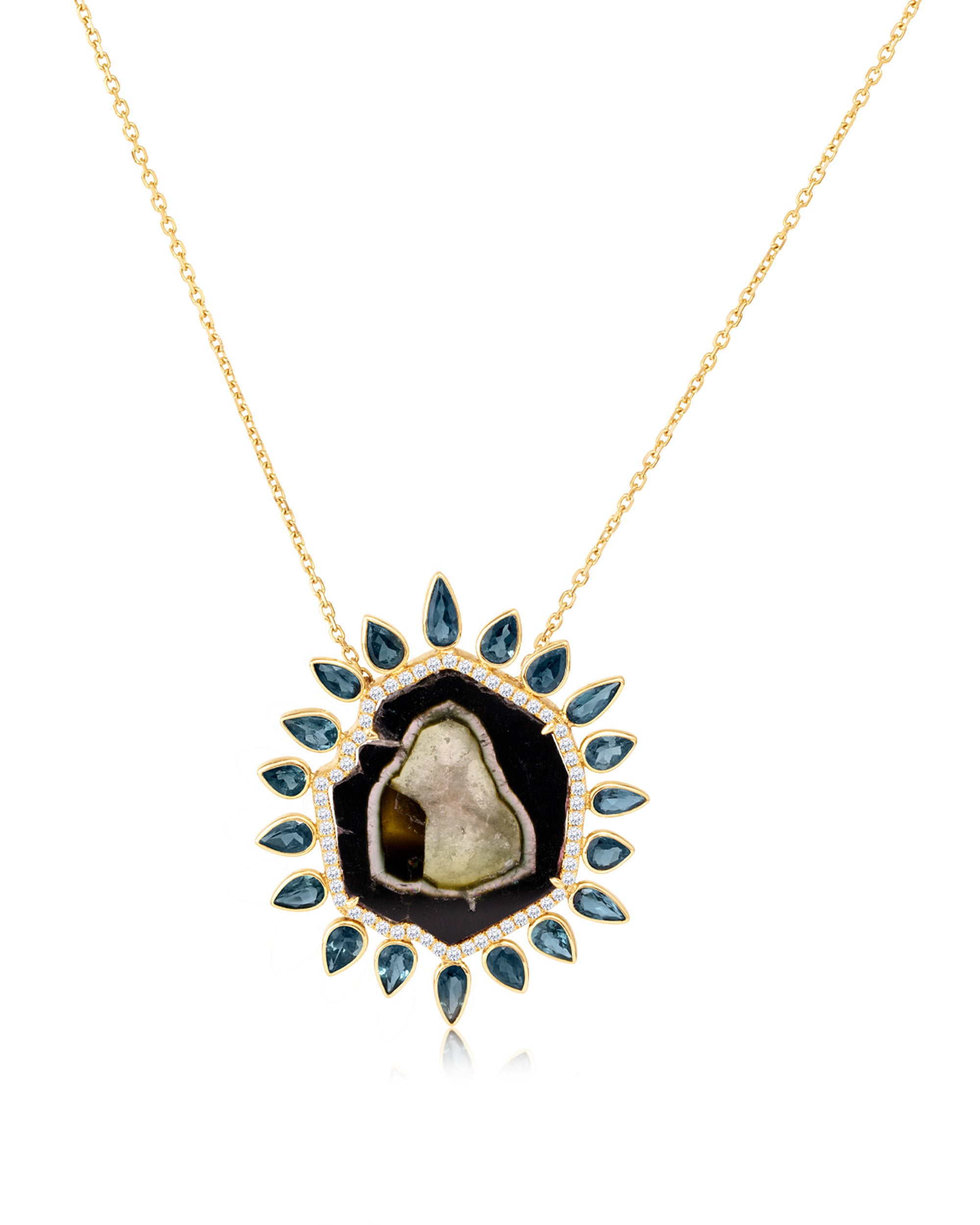 Tourmaline Black Sun Diamond Necklace, 18K Gold