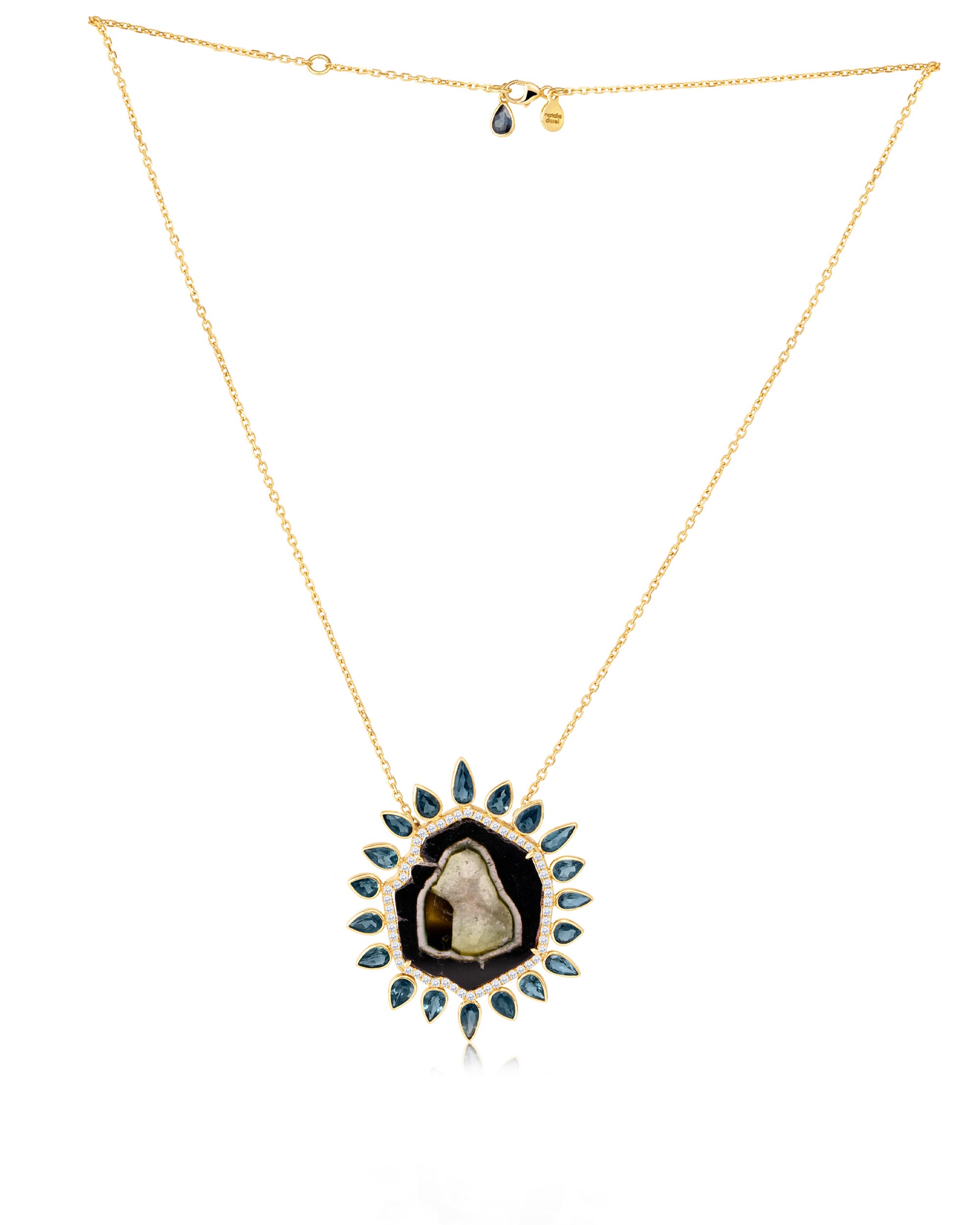 Tourmaline Black Sun Diamond Necklace, 18K Gold