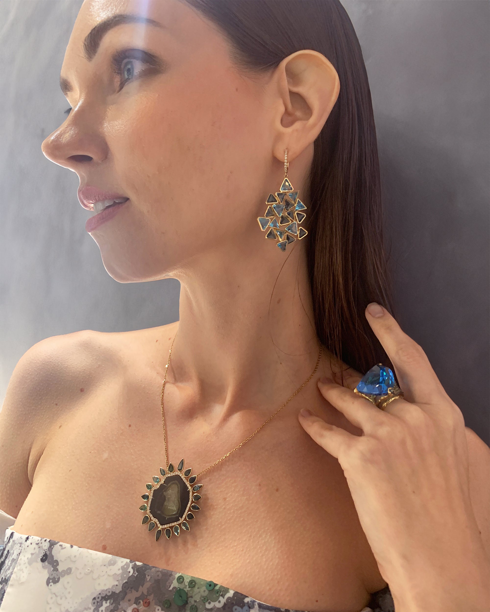 Tourmaline Black Sun Diamond Necklace, 18K Gold