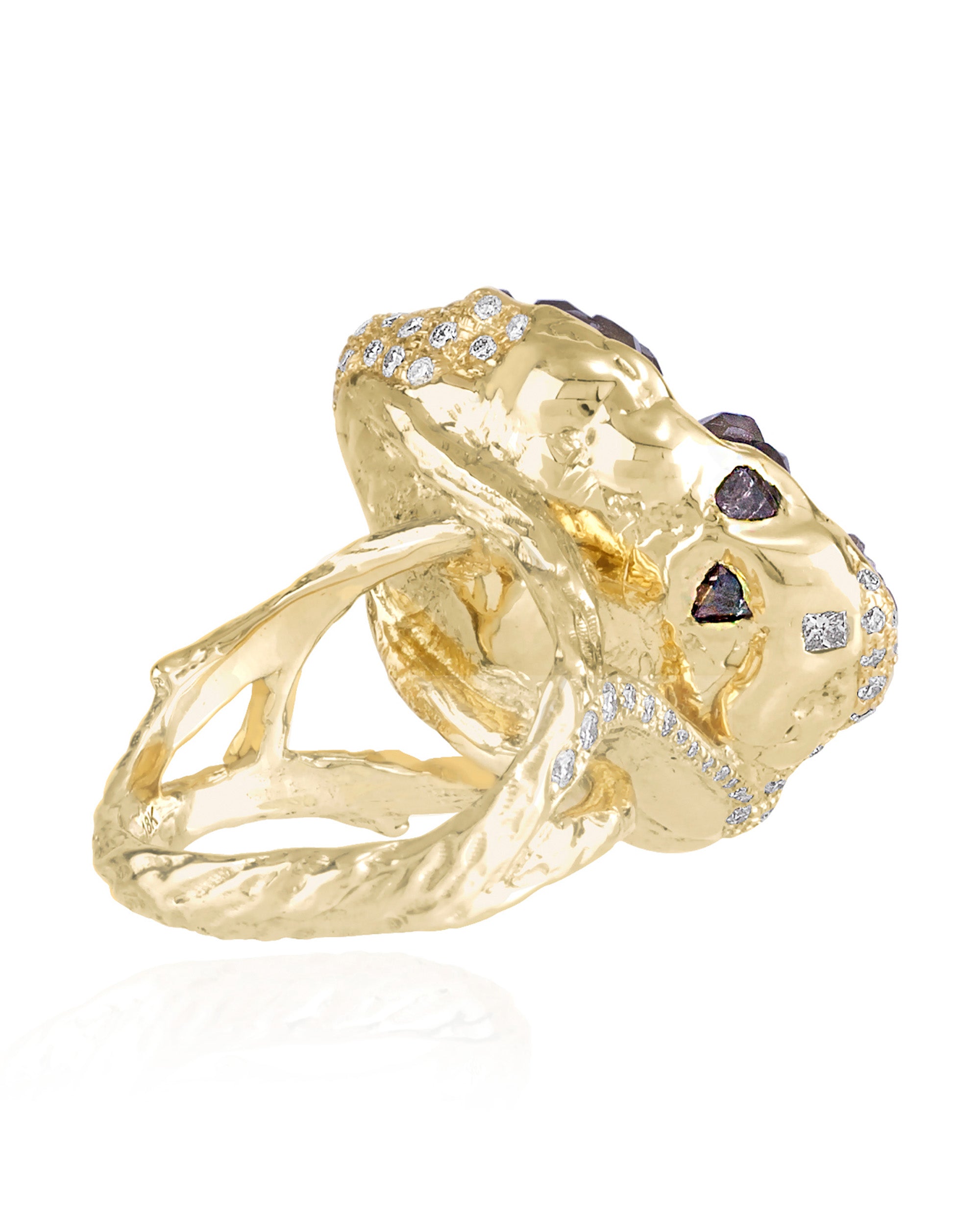 Mineral Demantoid Forest Diamonds Ring, 18K Gold