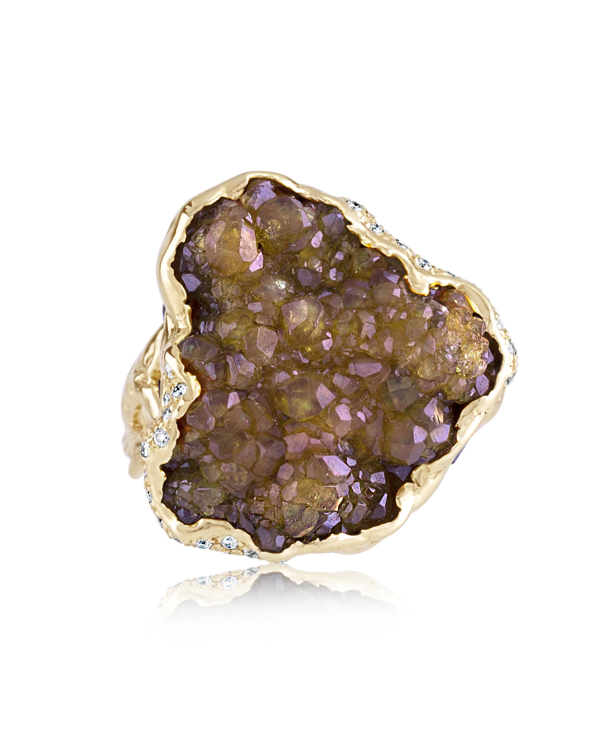 Mineral Demantoid Forest Diamonds Ring, 18K Gold