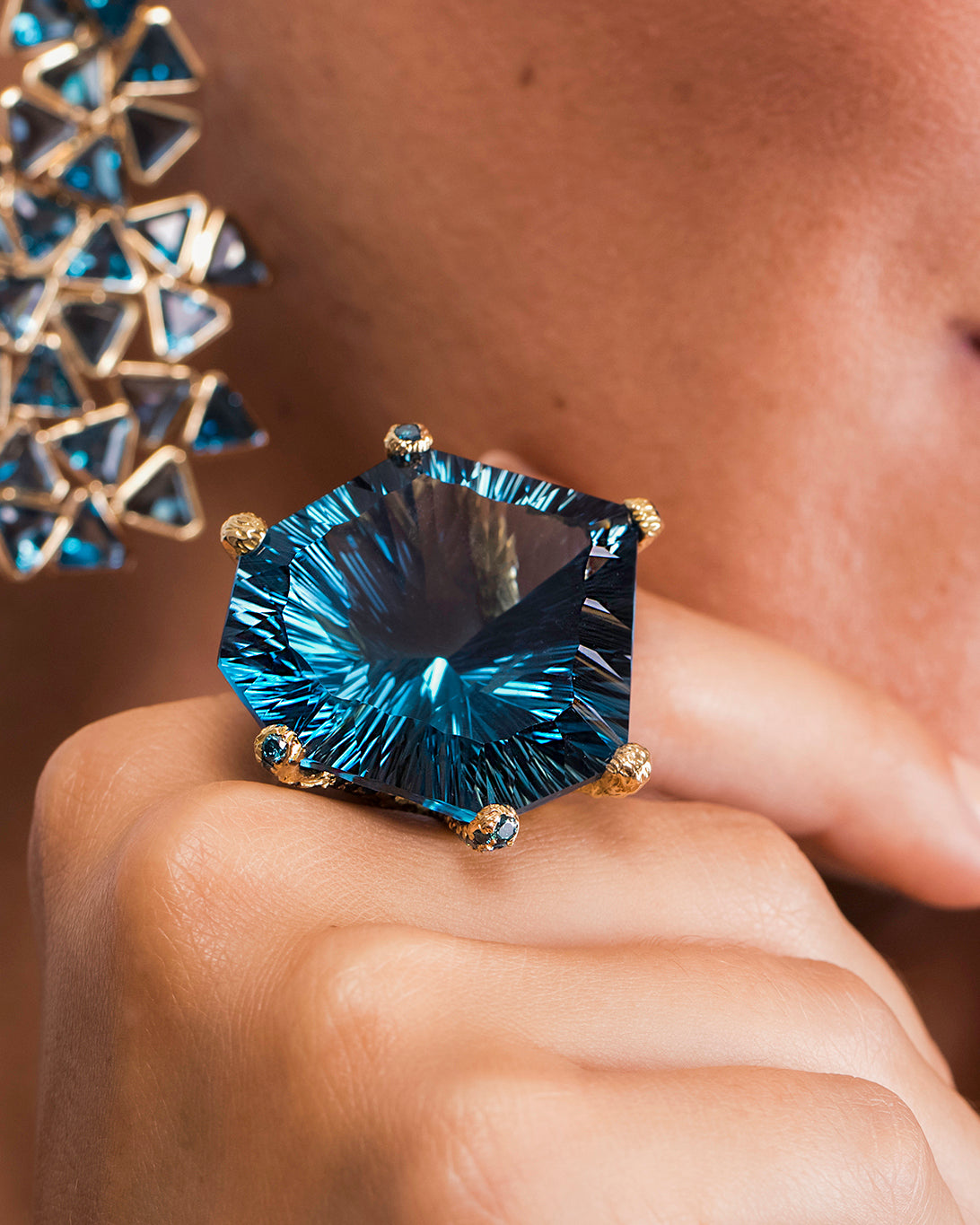 Blue Ice Topaz King Ring, 18K Gold