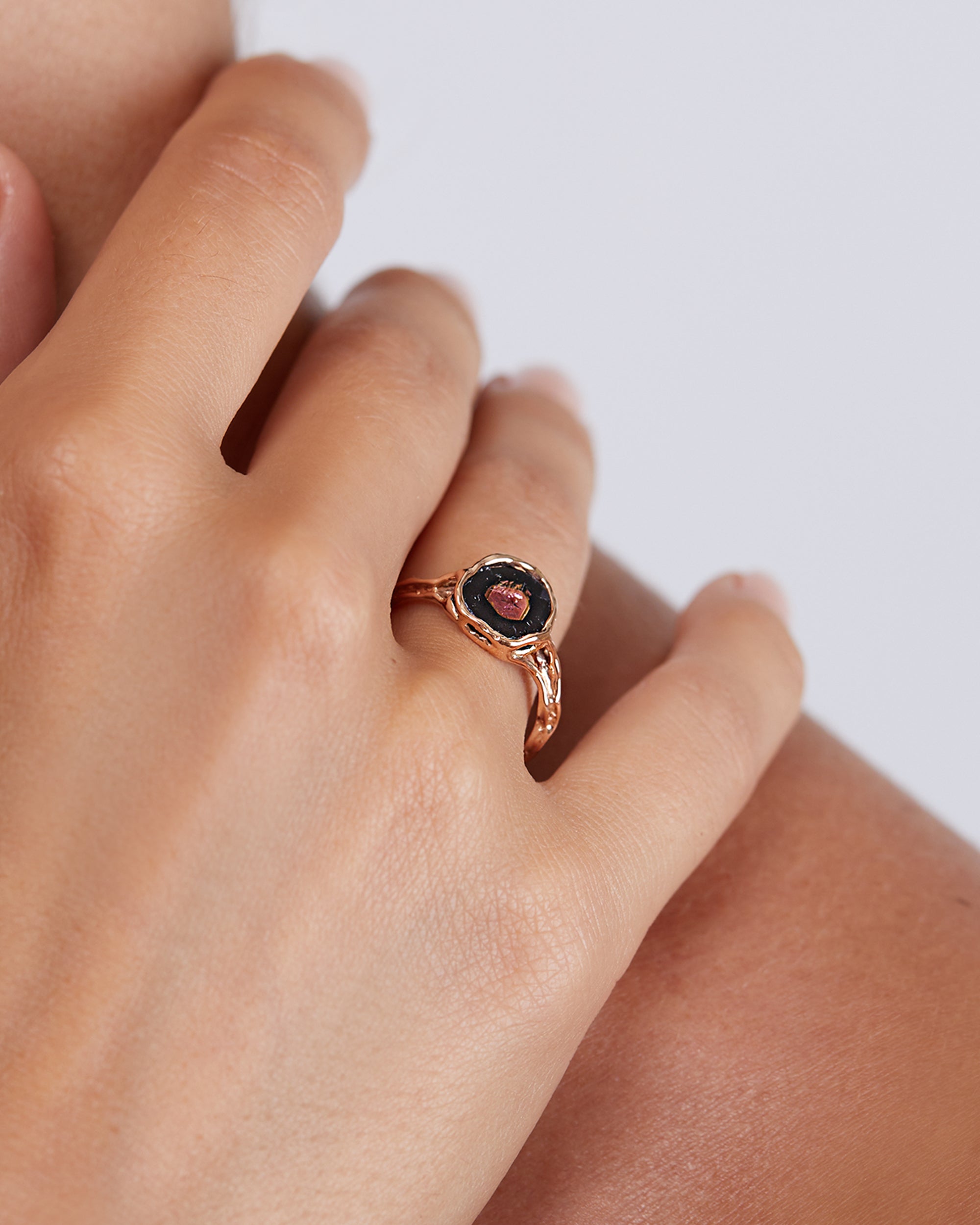 Tourmaline Cannonball Jellyfish Pink Ring, 18K Gold